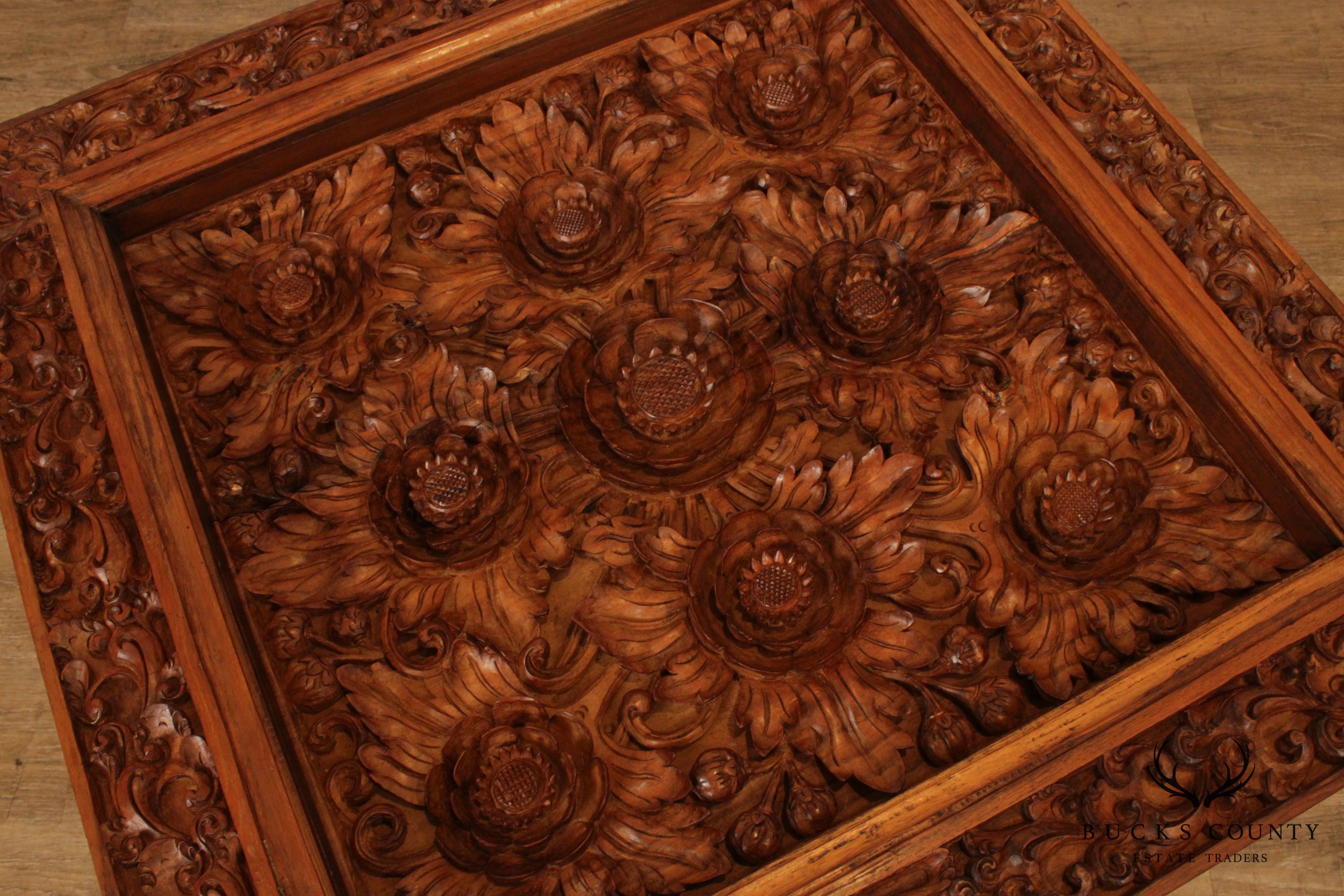 Vintage High Quality Chinese Lotus Flower Ornately Coffee Table