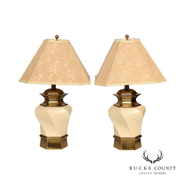 STIFFEL BRASS AND CERAMIC PAIR OF VINTAGE HEXAGONAL TABLE LAMPS – Bucks  County Estate Traders