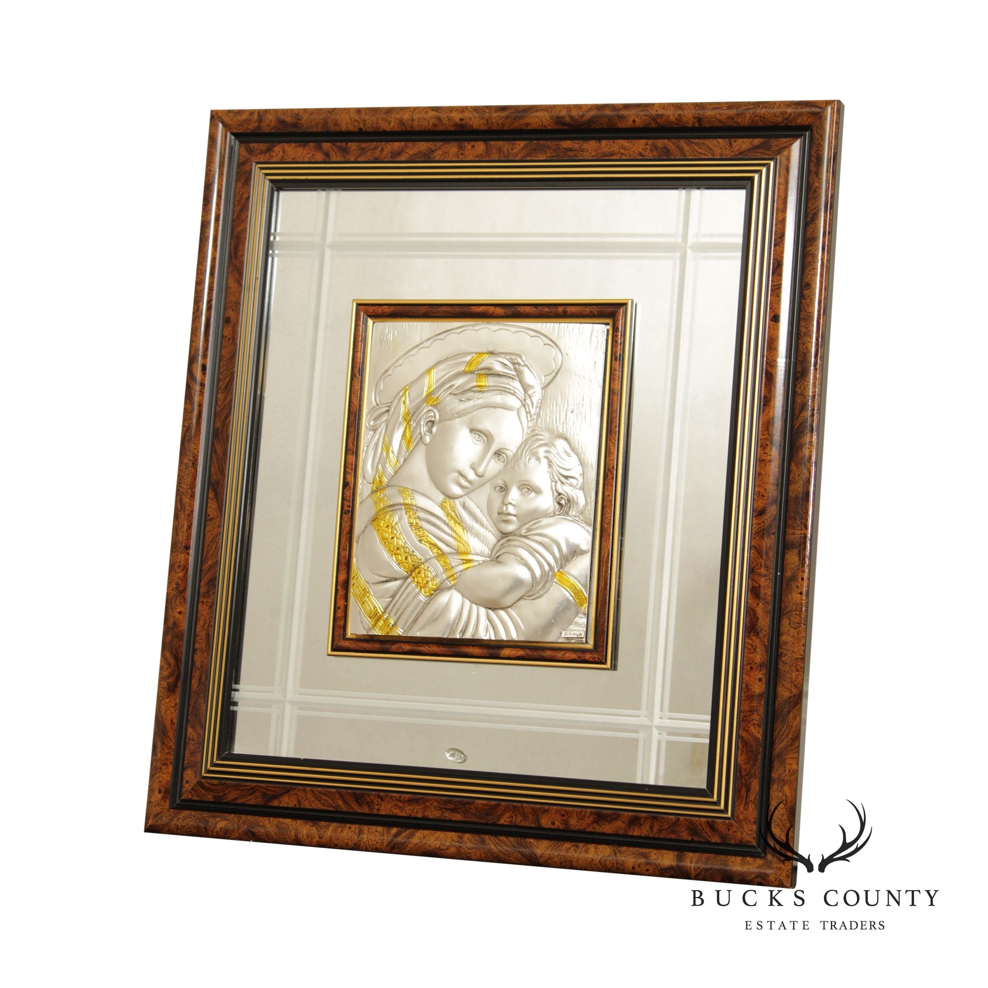 Vintage Italian Madonna and Child Sterling Silver Art, Framed
