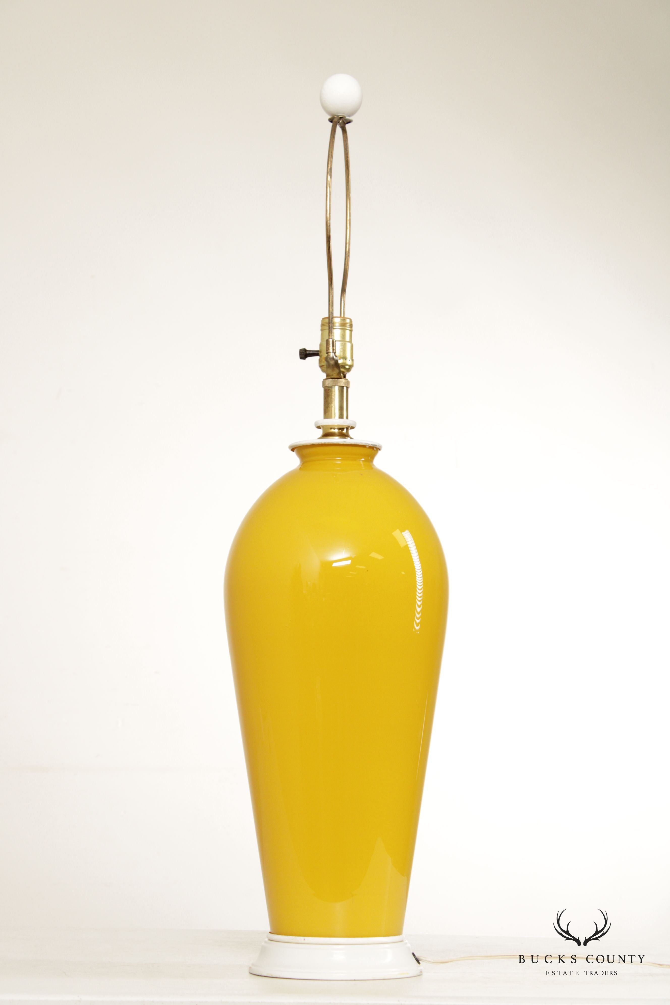 Mid Century Yellow Glass Ginger Jar Table Lamp
