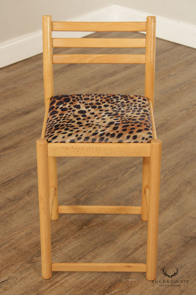 Italian Modern Pair Cheetah Print Upholstered Low Counter Height