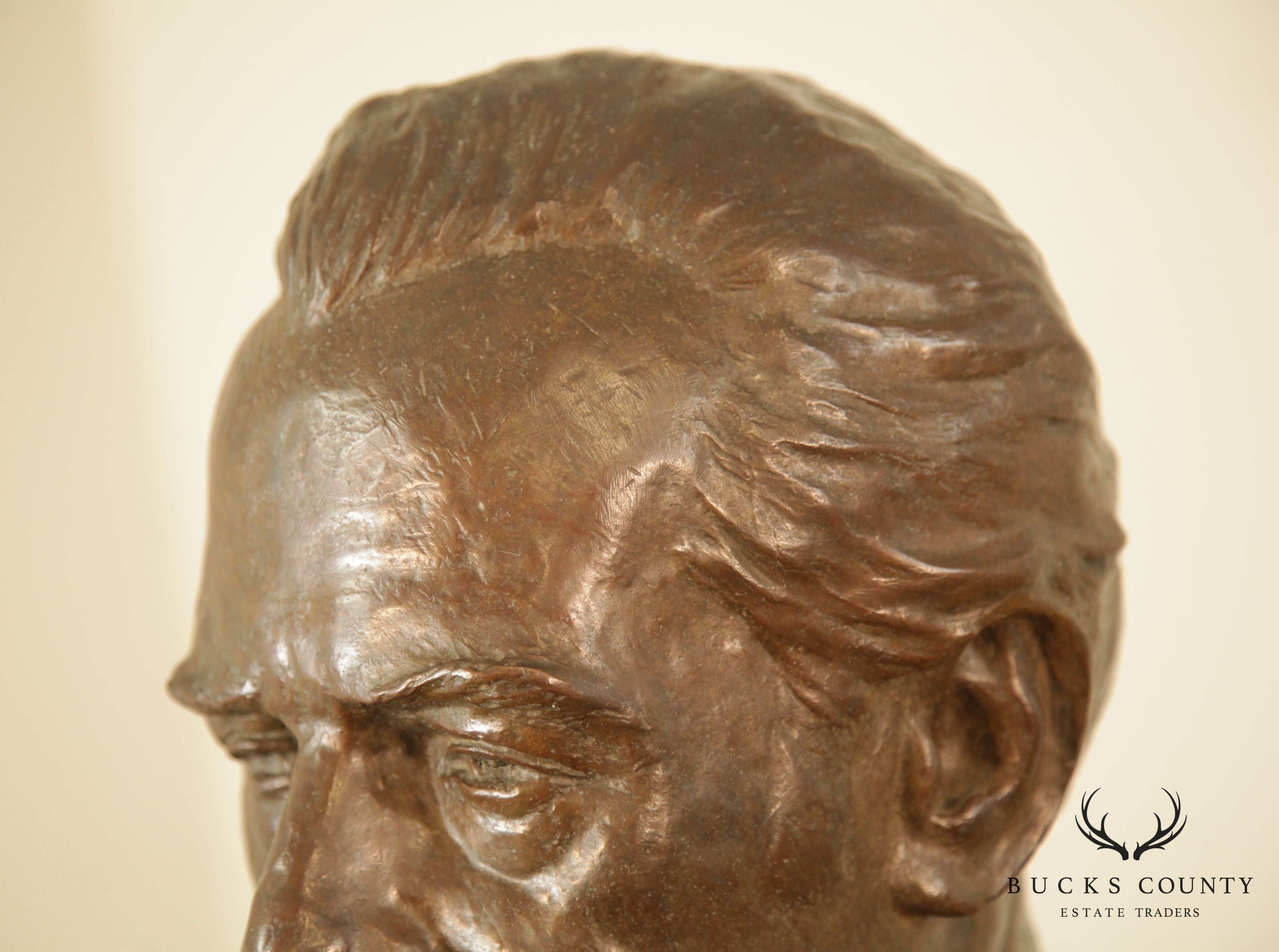 Lawrence Ludtke 1980s Bronze Male Bust Portrait