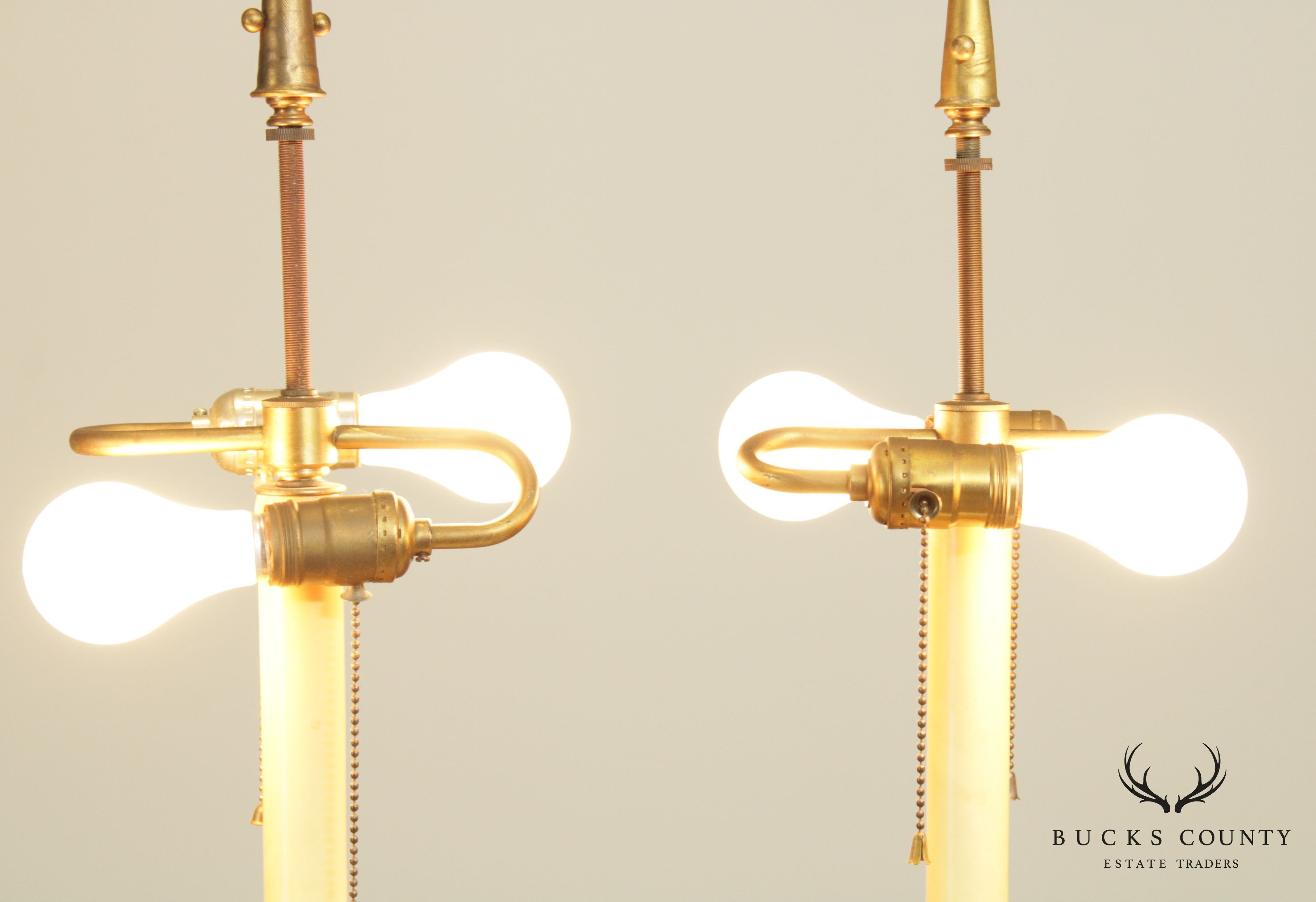 Gothic Revival Antique Aesthetic Brass Pair Converted Candlesticks Lamps