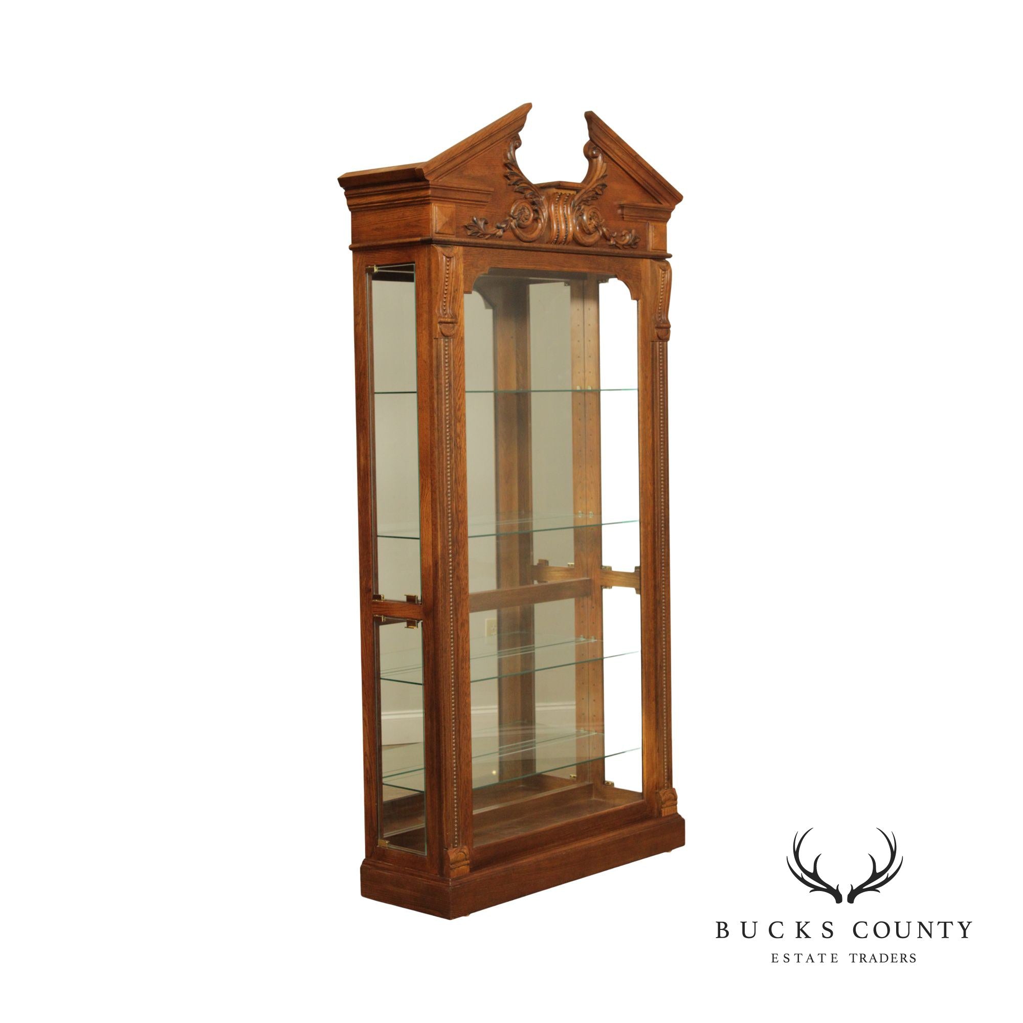 Pulaski Furniture Greek Revival Style Carved Oak Illuminated Display Cabinet