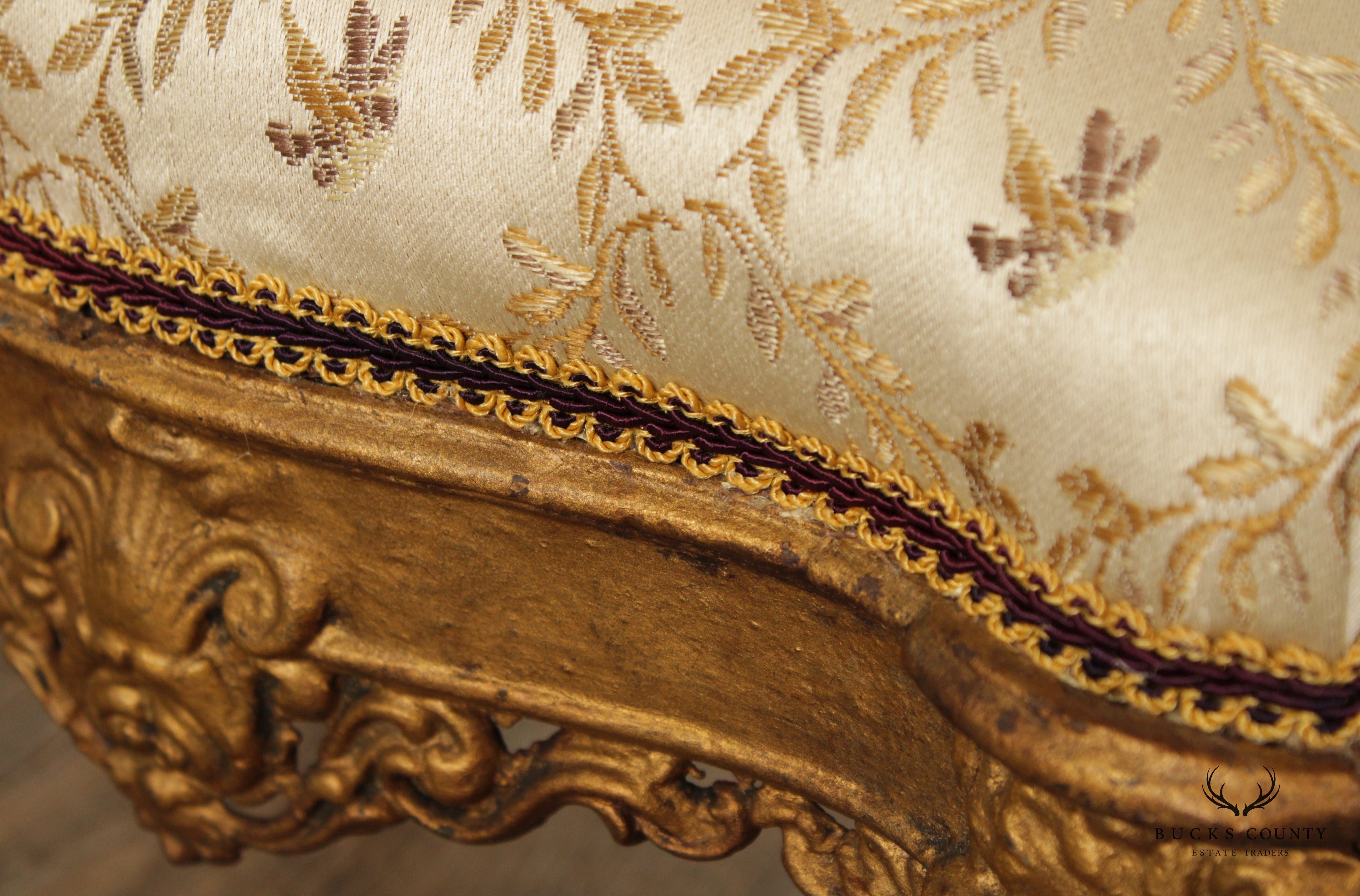 Antique Victorian Cast Iron Gilt Rococo Style Footstool