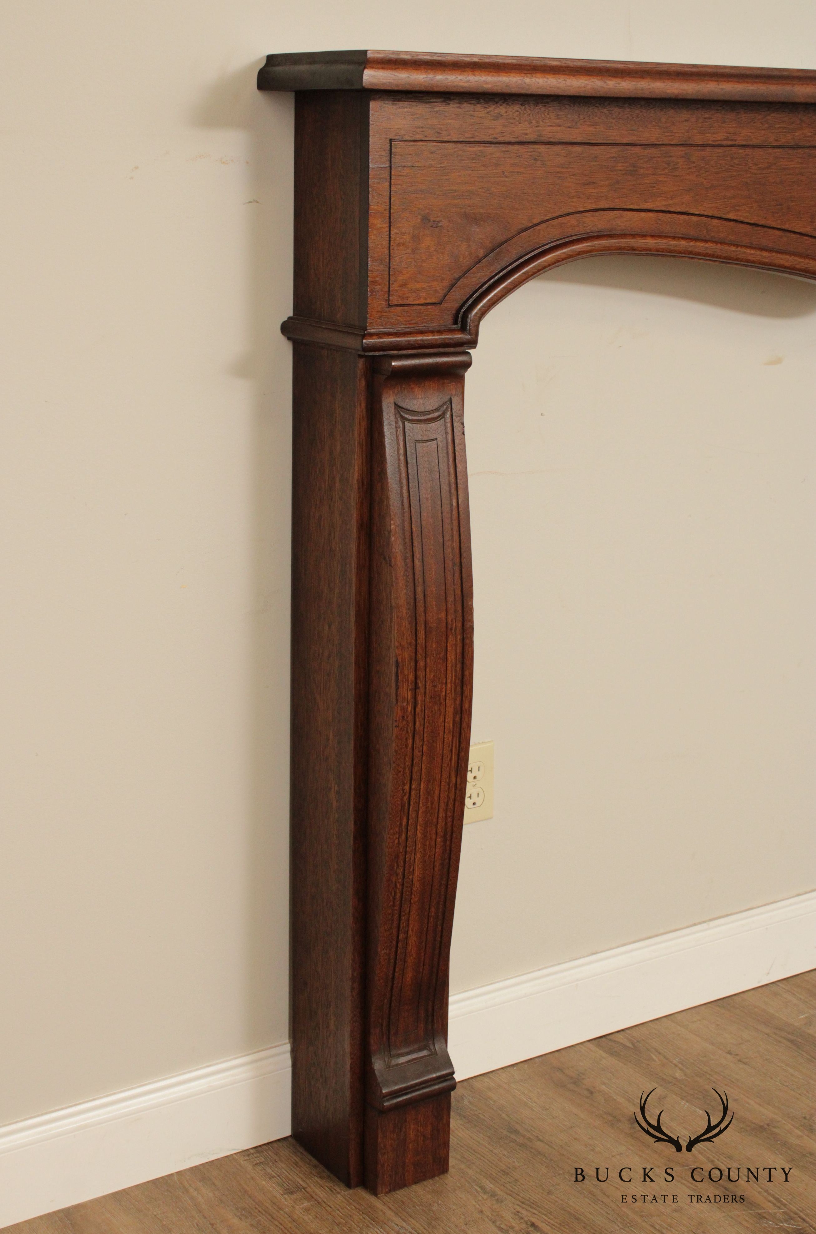 Custom Quality Mahogany Shell-Carved Fireplace Mantel