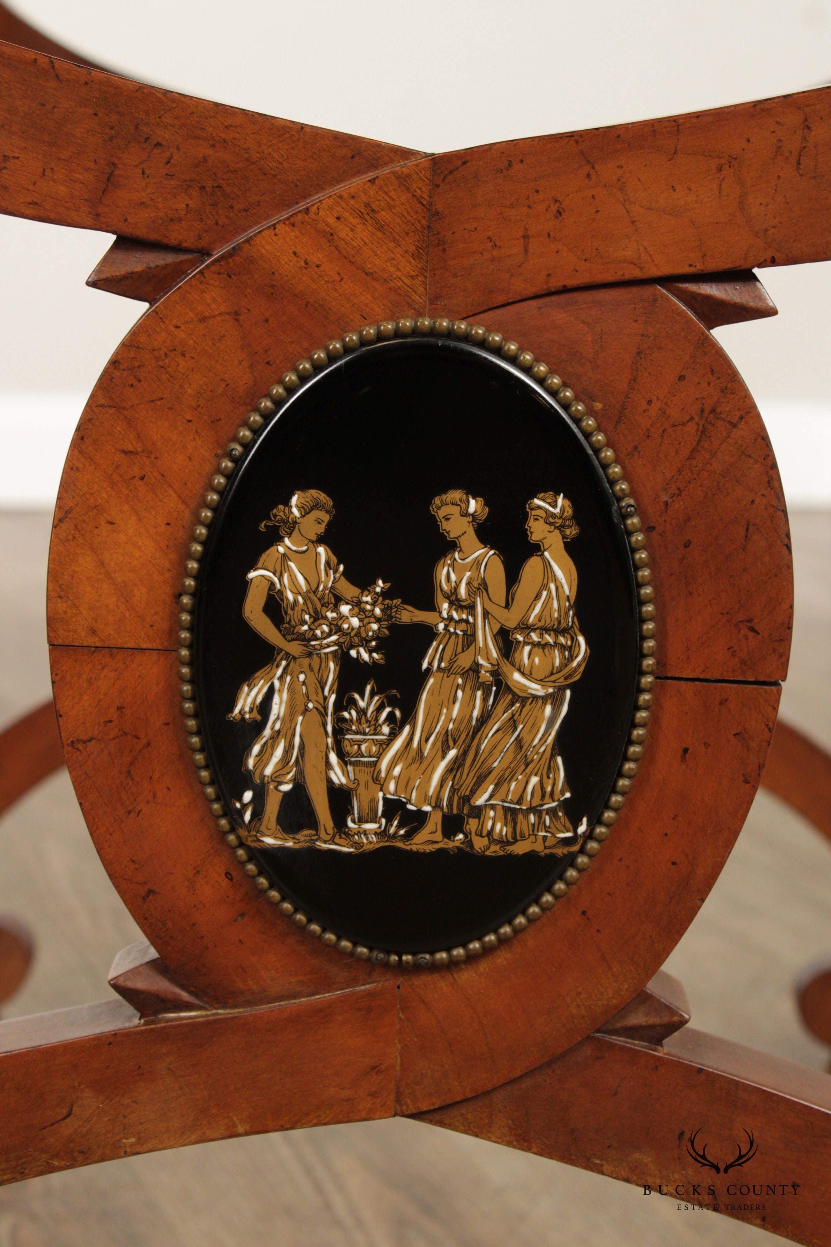 Neoclassical Style Pair of Burlwood Medallion Side Tables