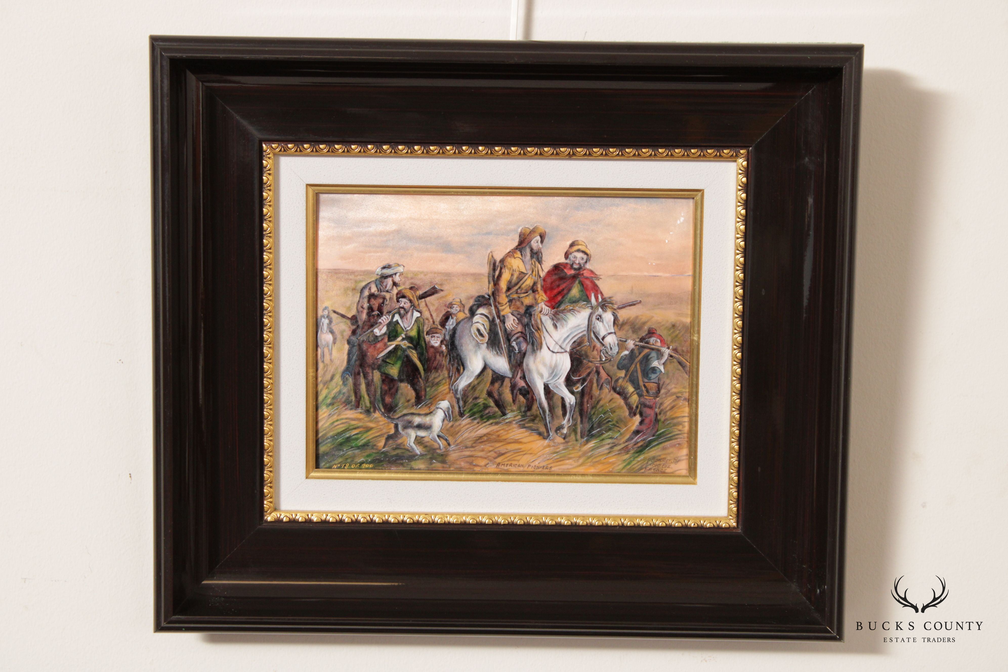 Pierre Bonnet 'American Pioneer' Limoges France Enamel Wall Plaque