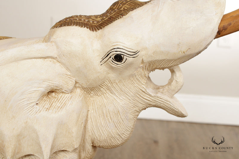 Vintage Carved Teak and Cast Plaster Elephant Statue
