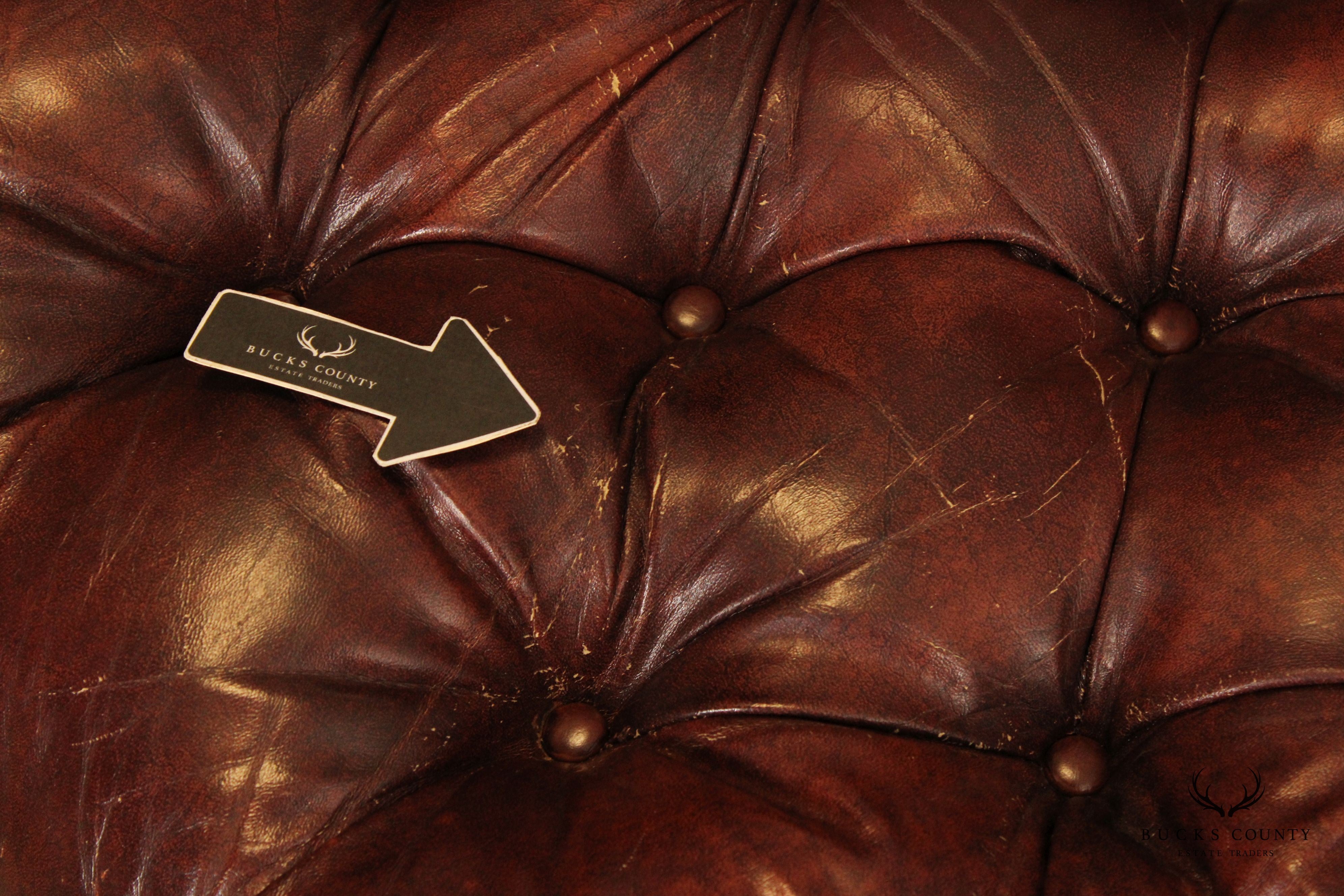 English Traditional Tufted Leather Chesterfield Style Sofa