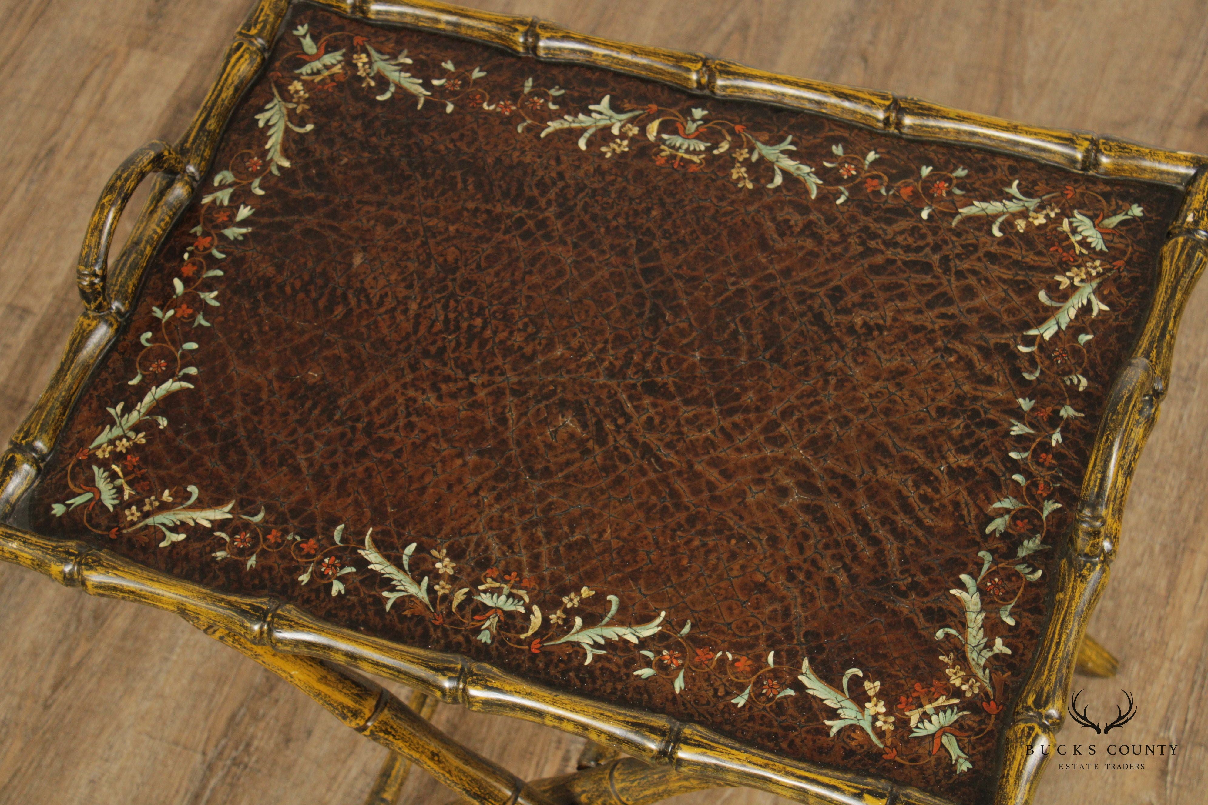 Chinoiserie Style Faux Bamboo Folding Tray Table