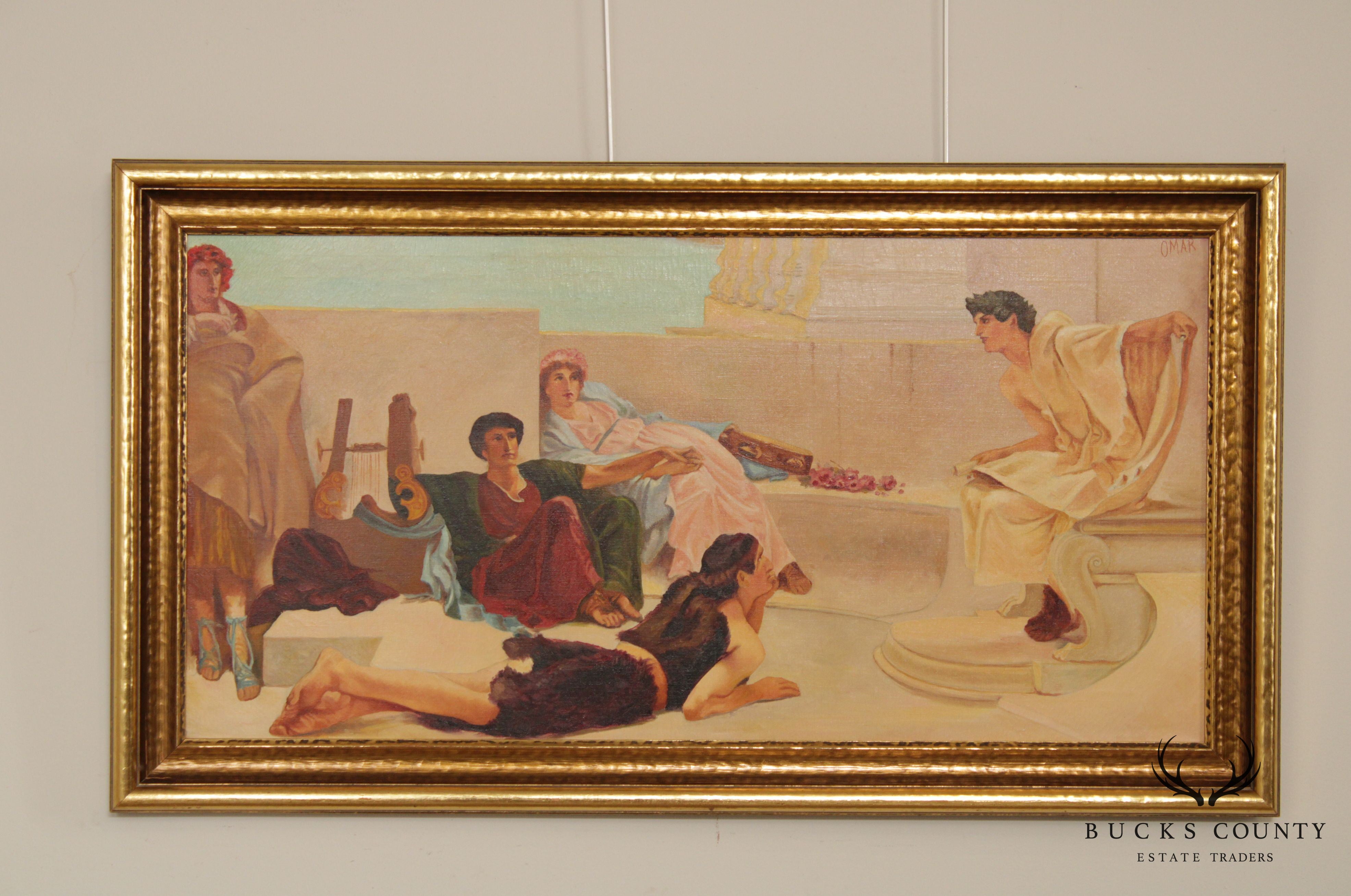 Vintage Original Painting After 'A Reading of Homer' Lawrence Alma Tadema