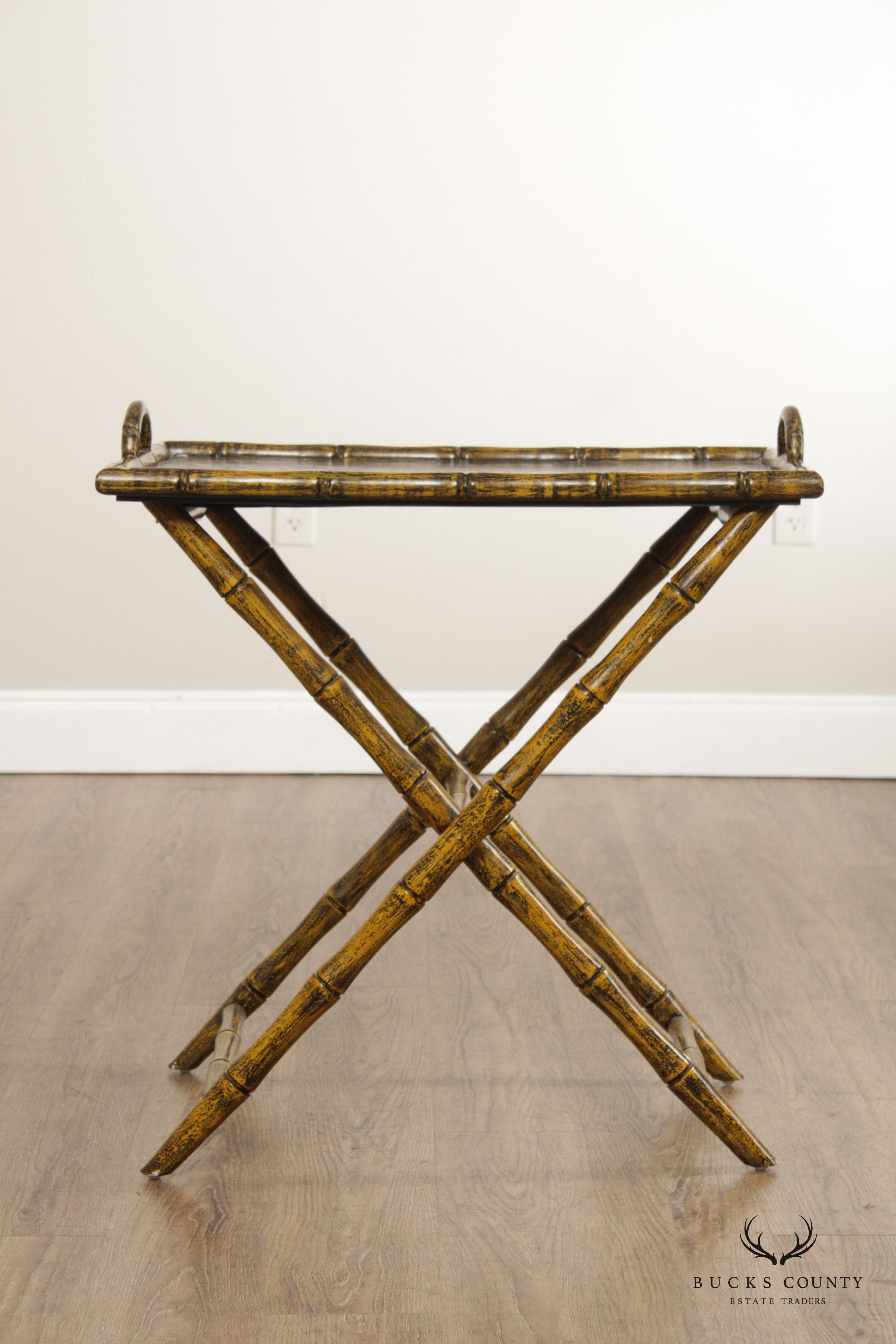 Chinoiserie Style Faux Bamboo Folding Tray Table