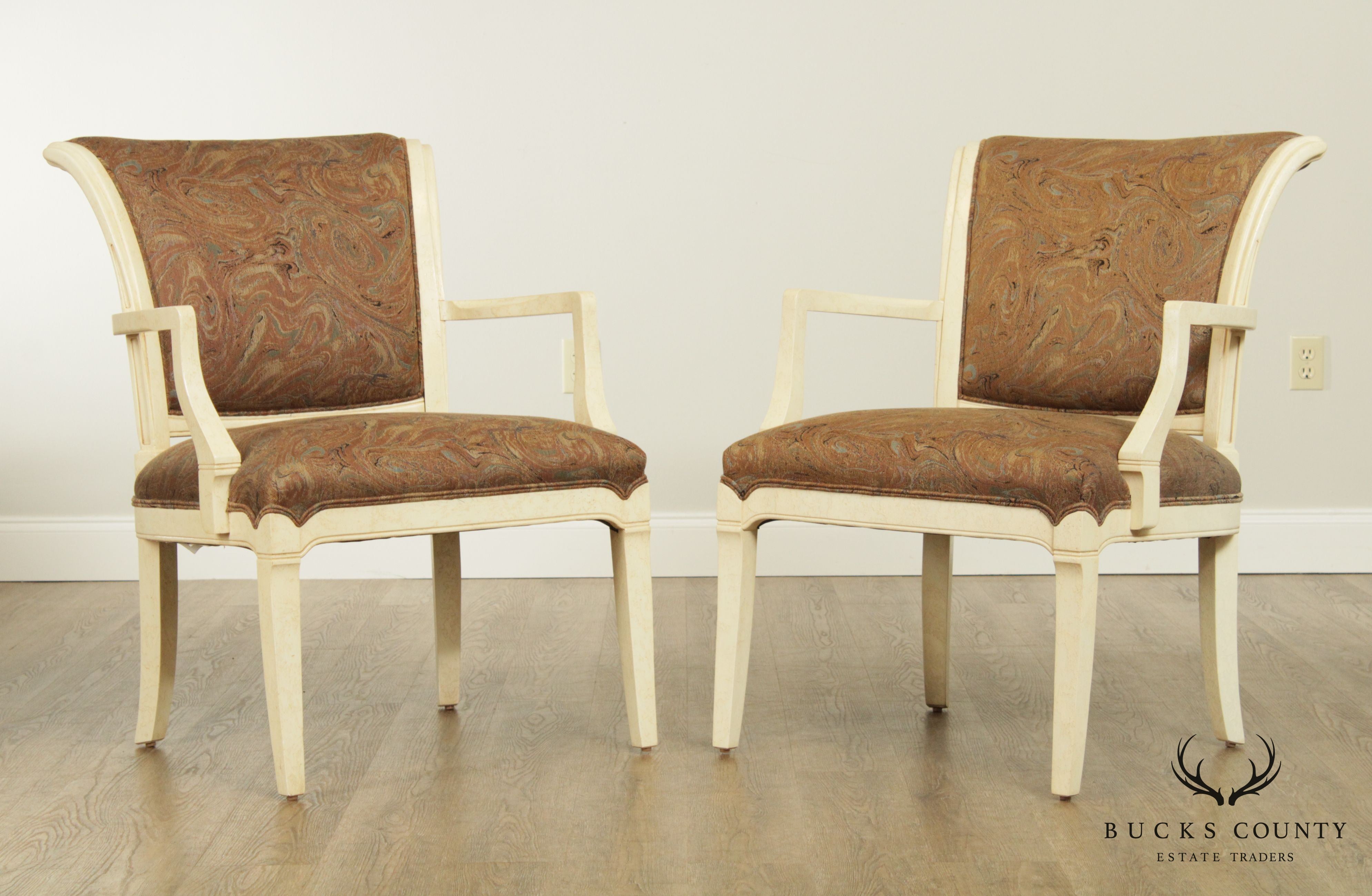 Century Postmodern Faux Painted Custom Upholstered Pair Armchairs