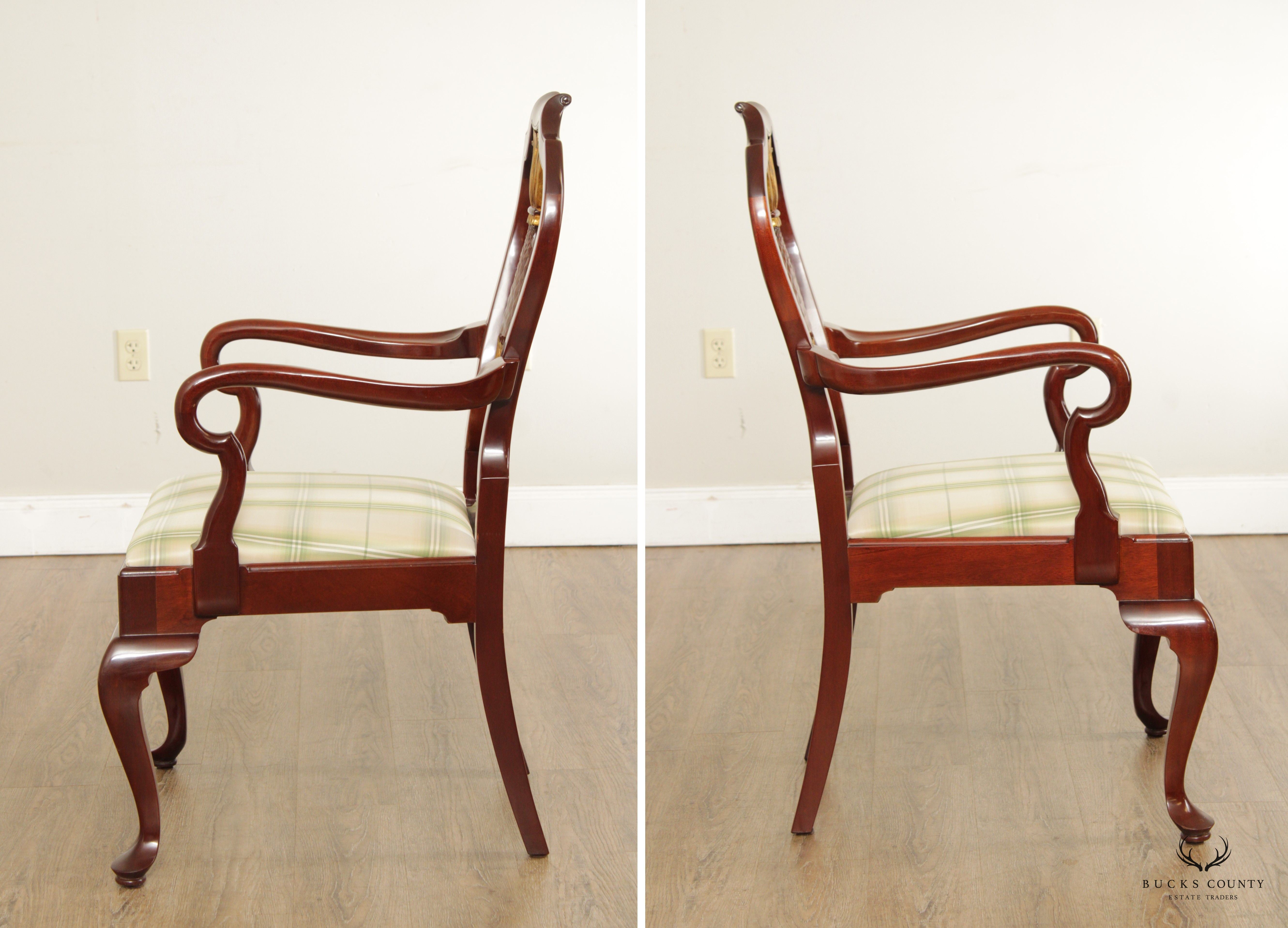 Kindel Pair Parcel Gilt Pineapple Carved Mahogany Armchairs