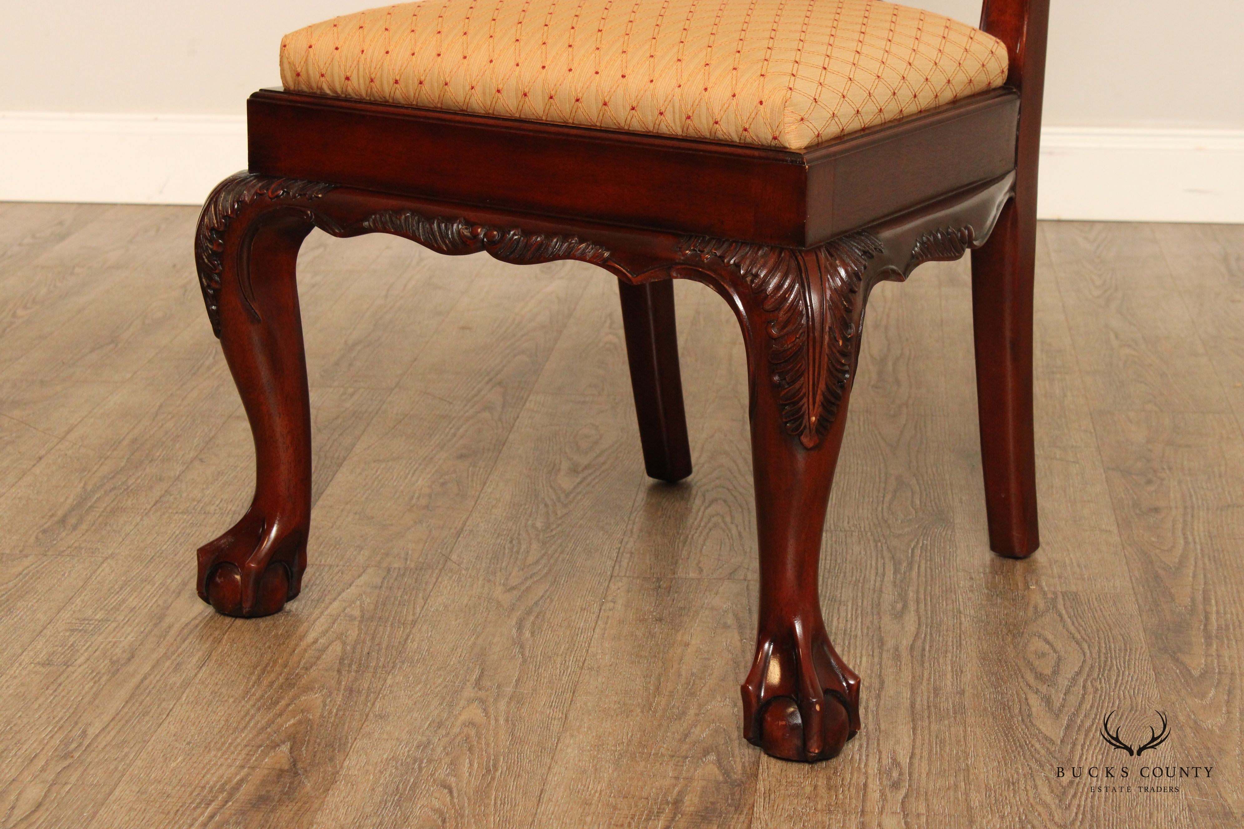 Hickory White Chippendale Style Set of Six Carved Mahogany Dining Chairs