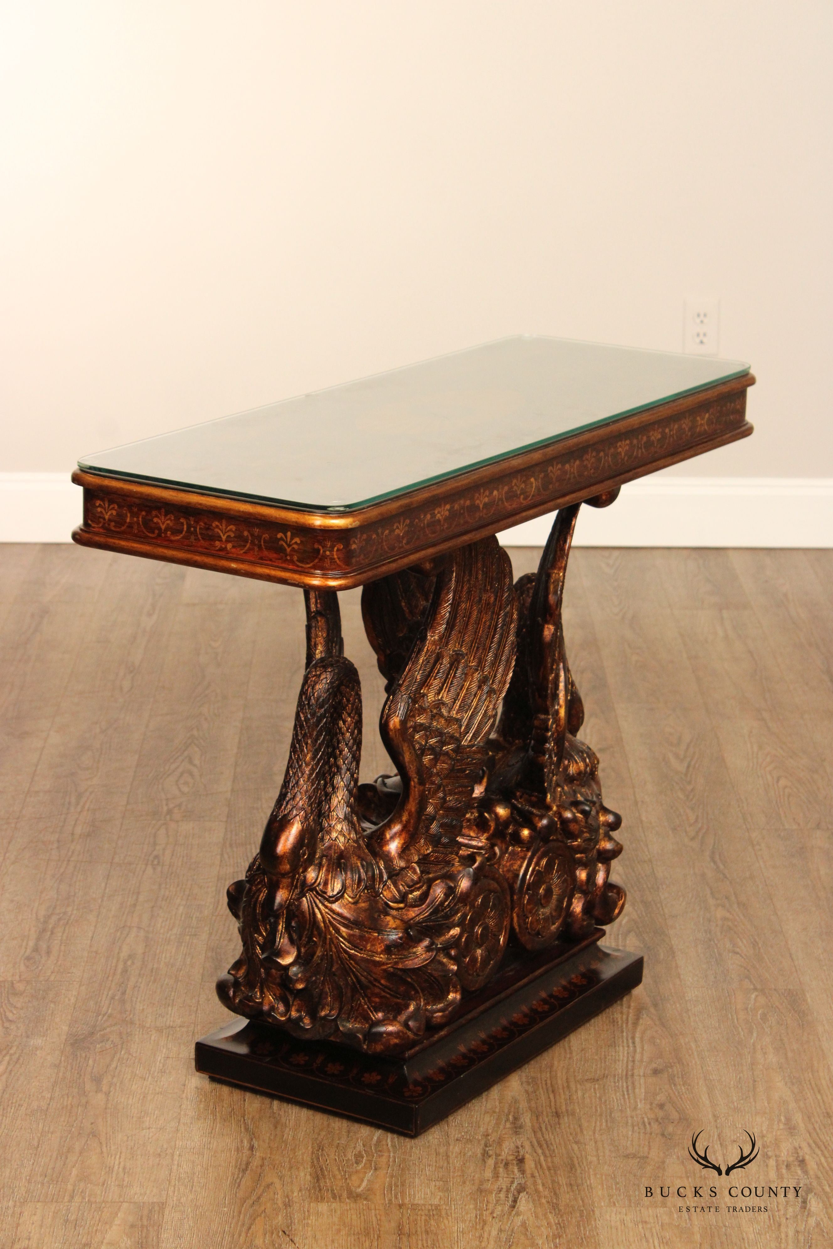 Classical Empire Style Parcel-Gilt Swan Carved Console Table