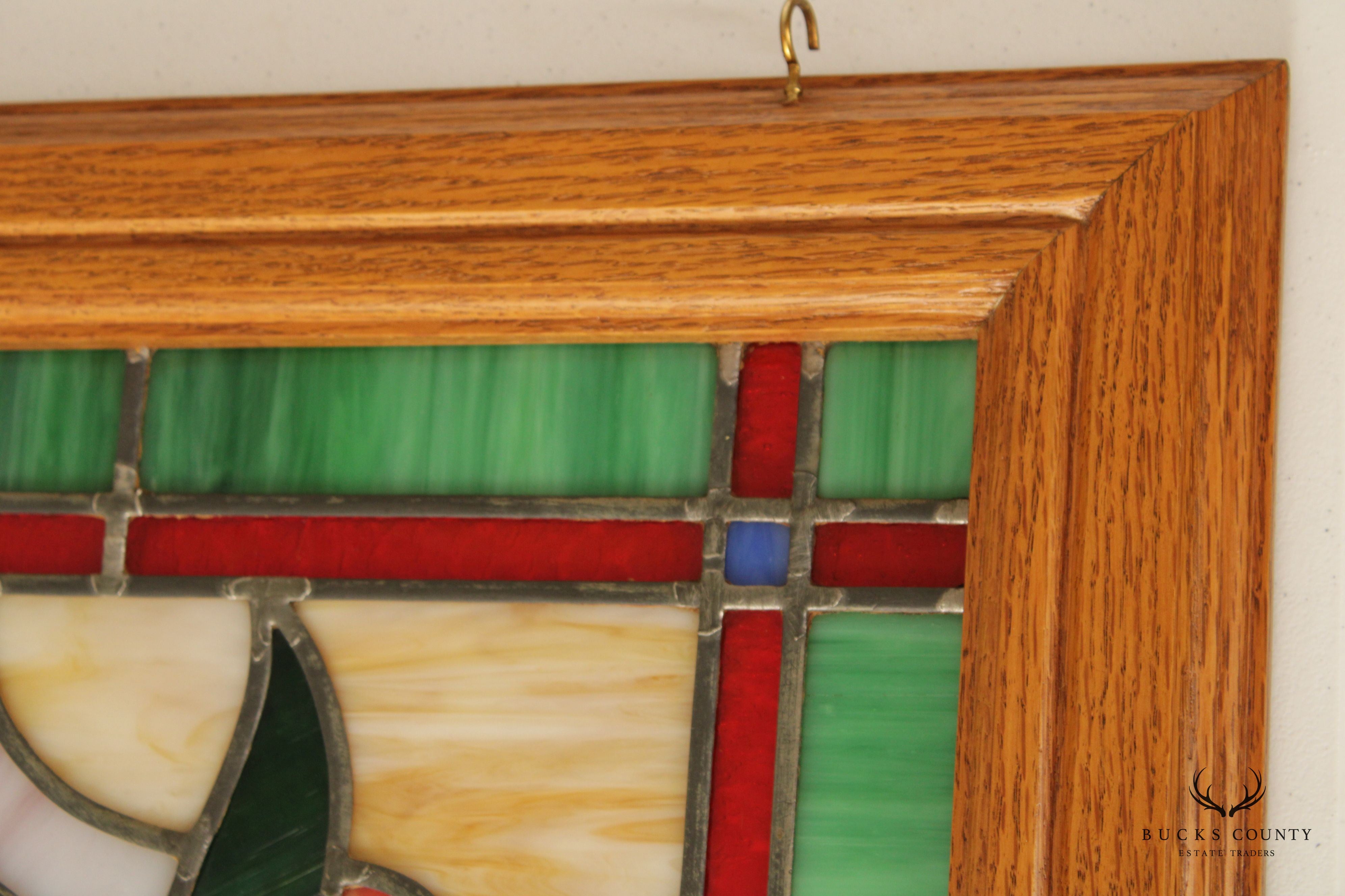 Vintage Stained Glass Transom Window or Hanging Decor