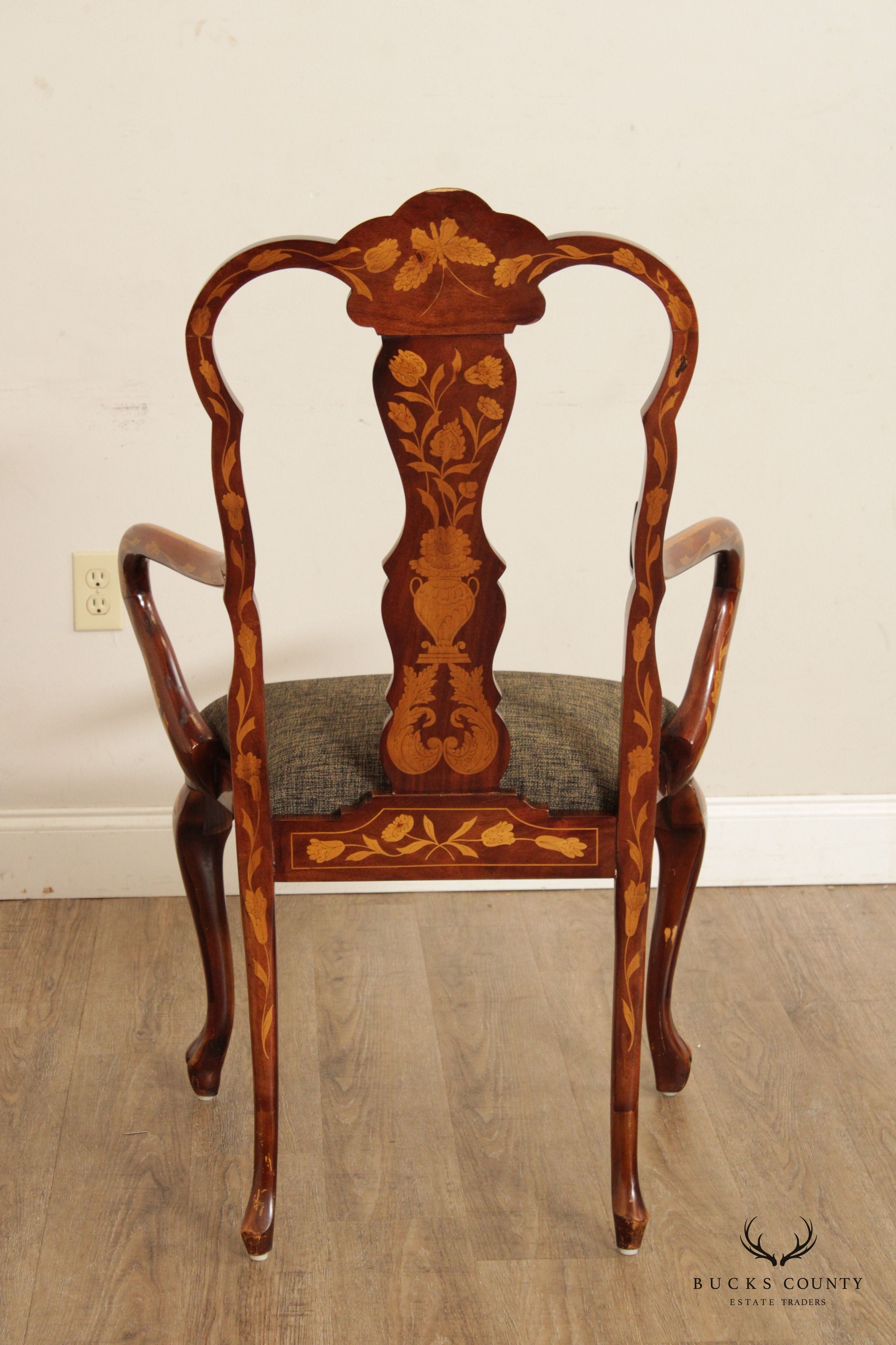Dutch Marquery Inlaid Mahogany Pair of Armchairs