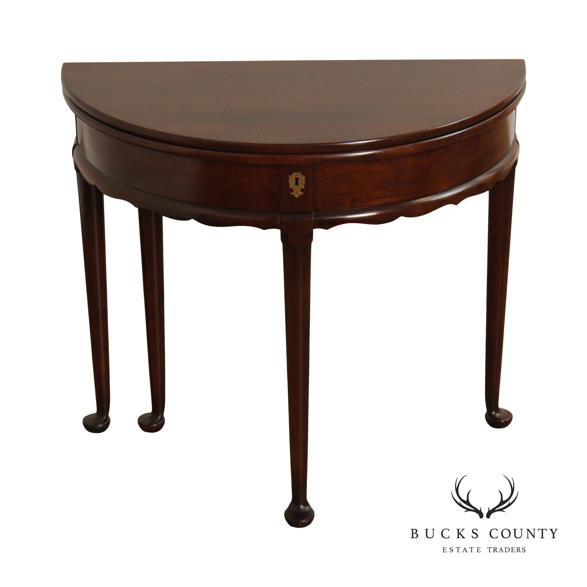 Statton Queen Anne Style Cherry Demilune Console Game Table