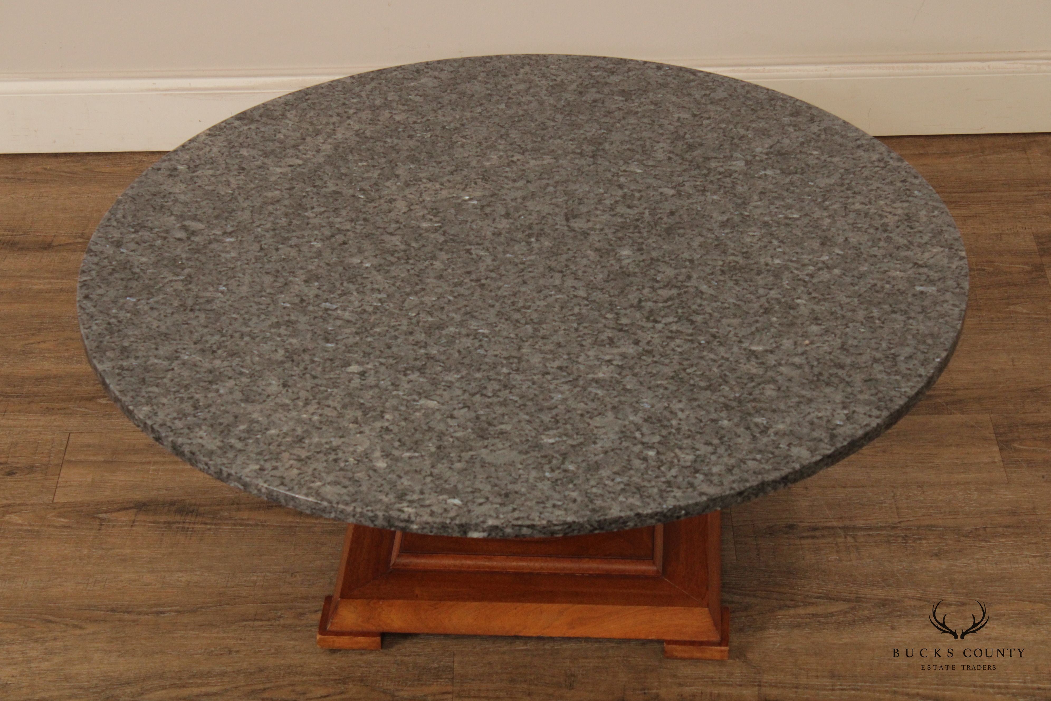 French Style Round Granite Top Pedestal Cocktail Table