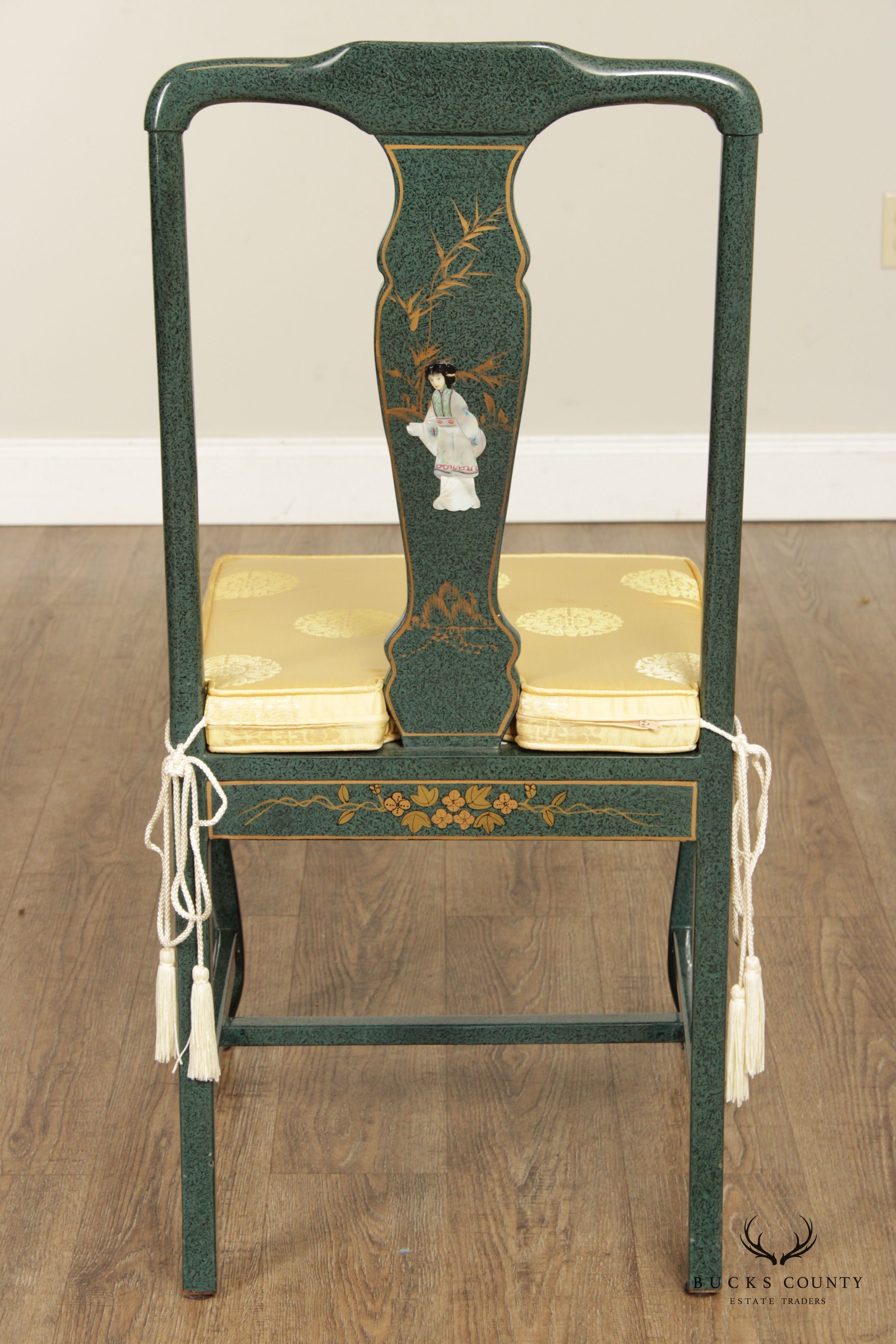 Asian Green Chinoiserie Lacquered Side Chair
