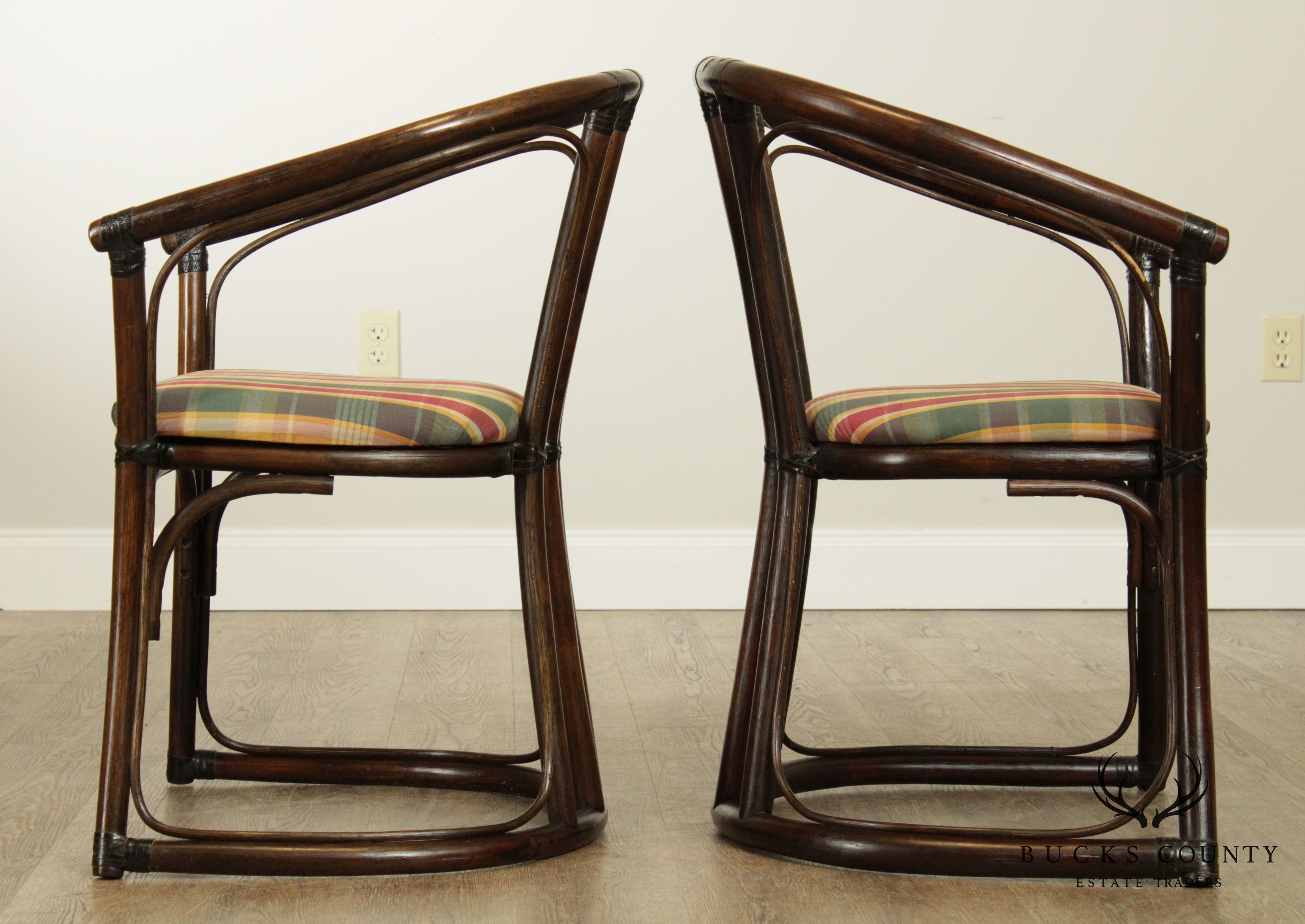 Ficks Reed Vintage Pair Rattan Curved Back Armchairs