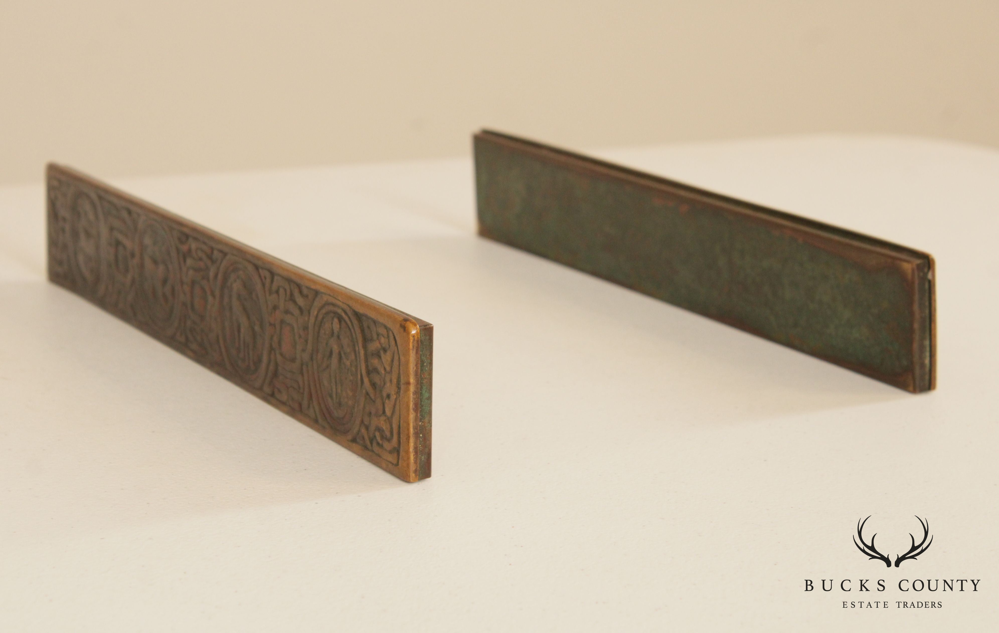 Tiffany Studios Bronze Zodiac Blotter Ends