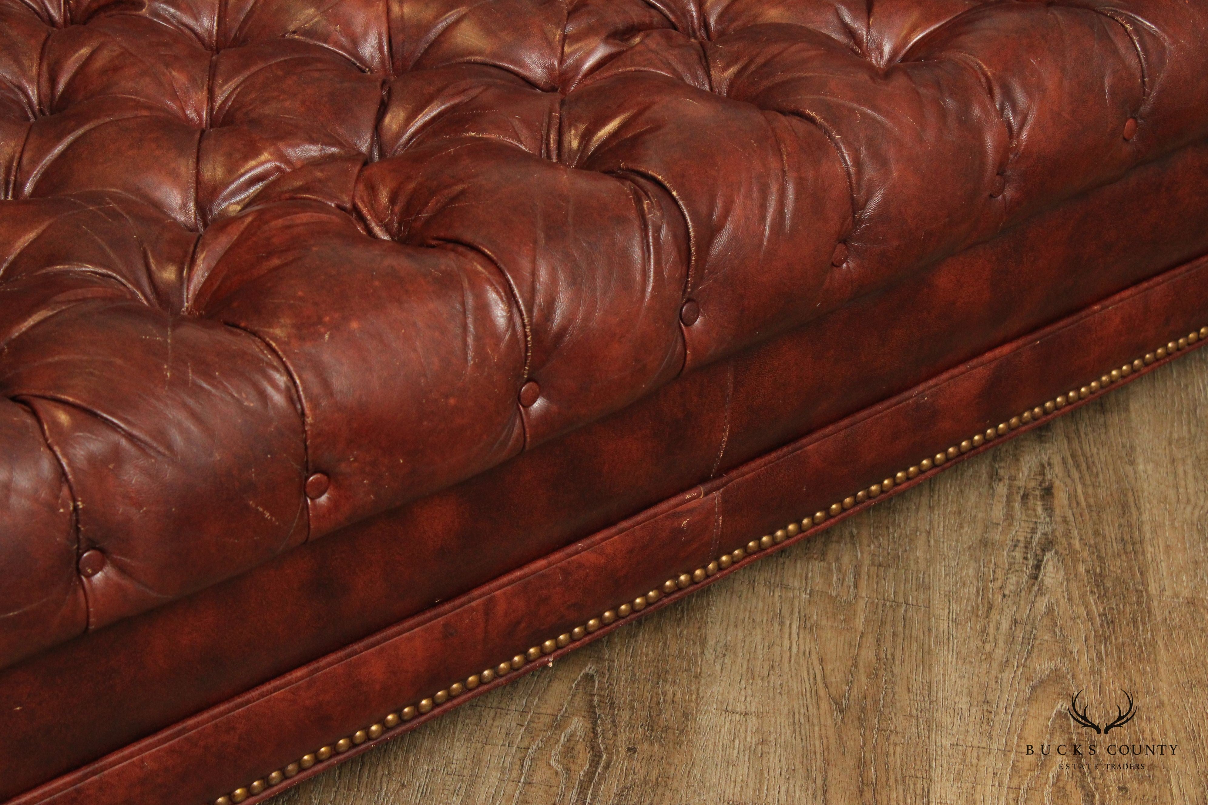 English Traditional Tufted Leather Chesterfield Style Sofa