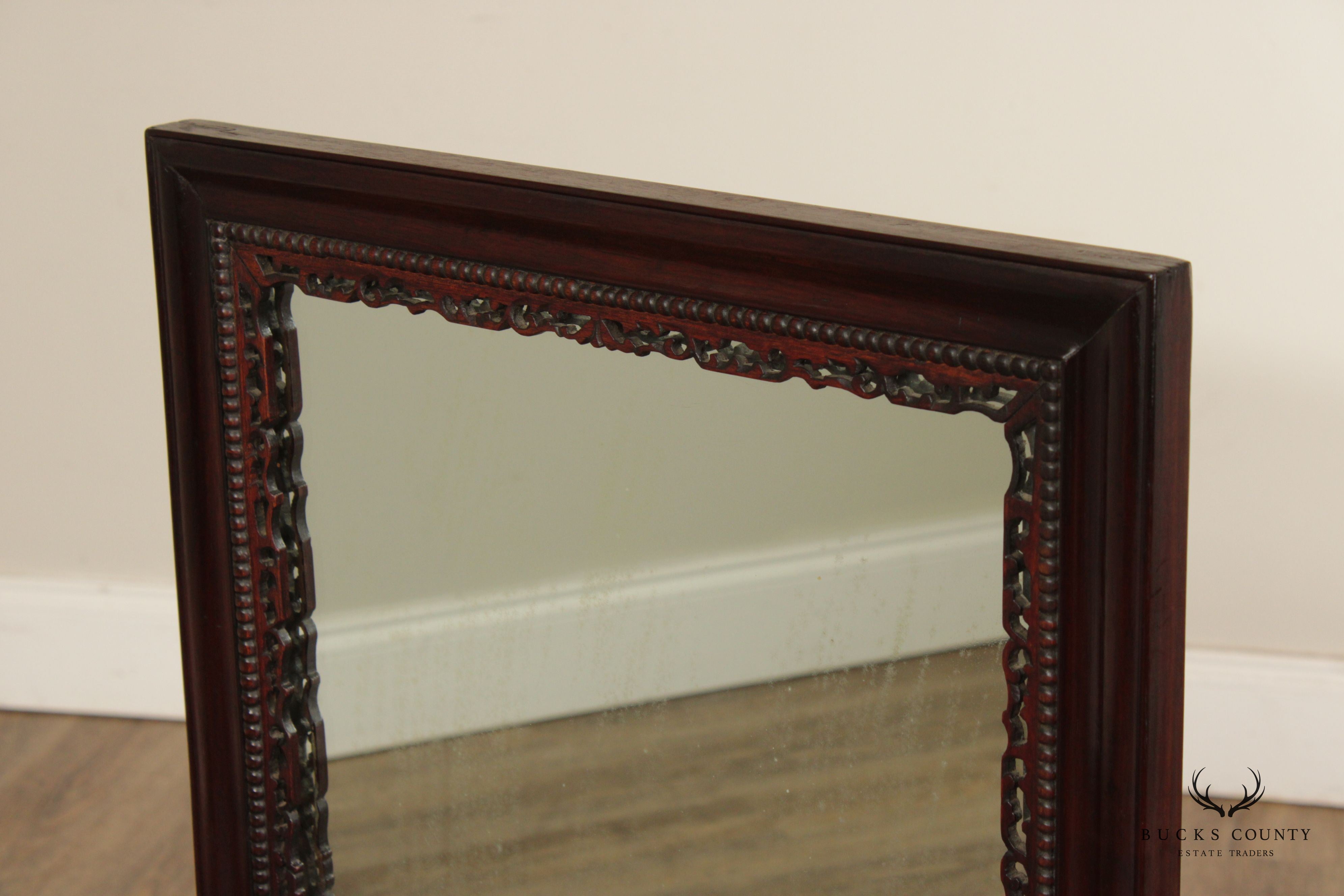 Antique Chinese Carved Hardwood Table Screen Mirror