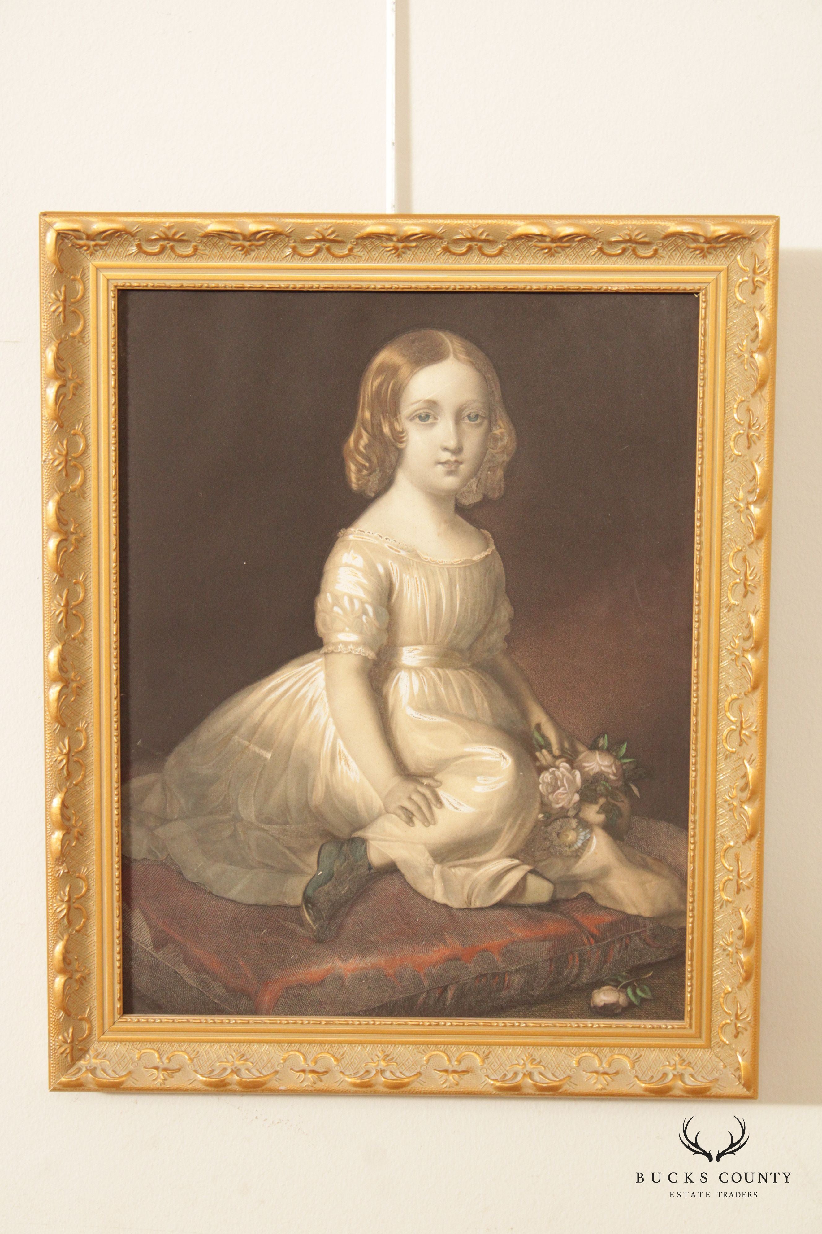 Victorian 'Rose de Maie' Young Girl Portrait Print, Custom Framed
