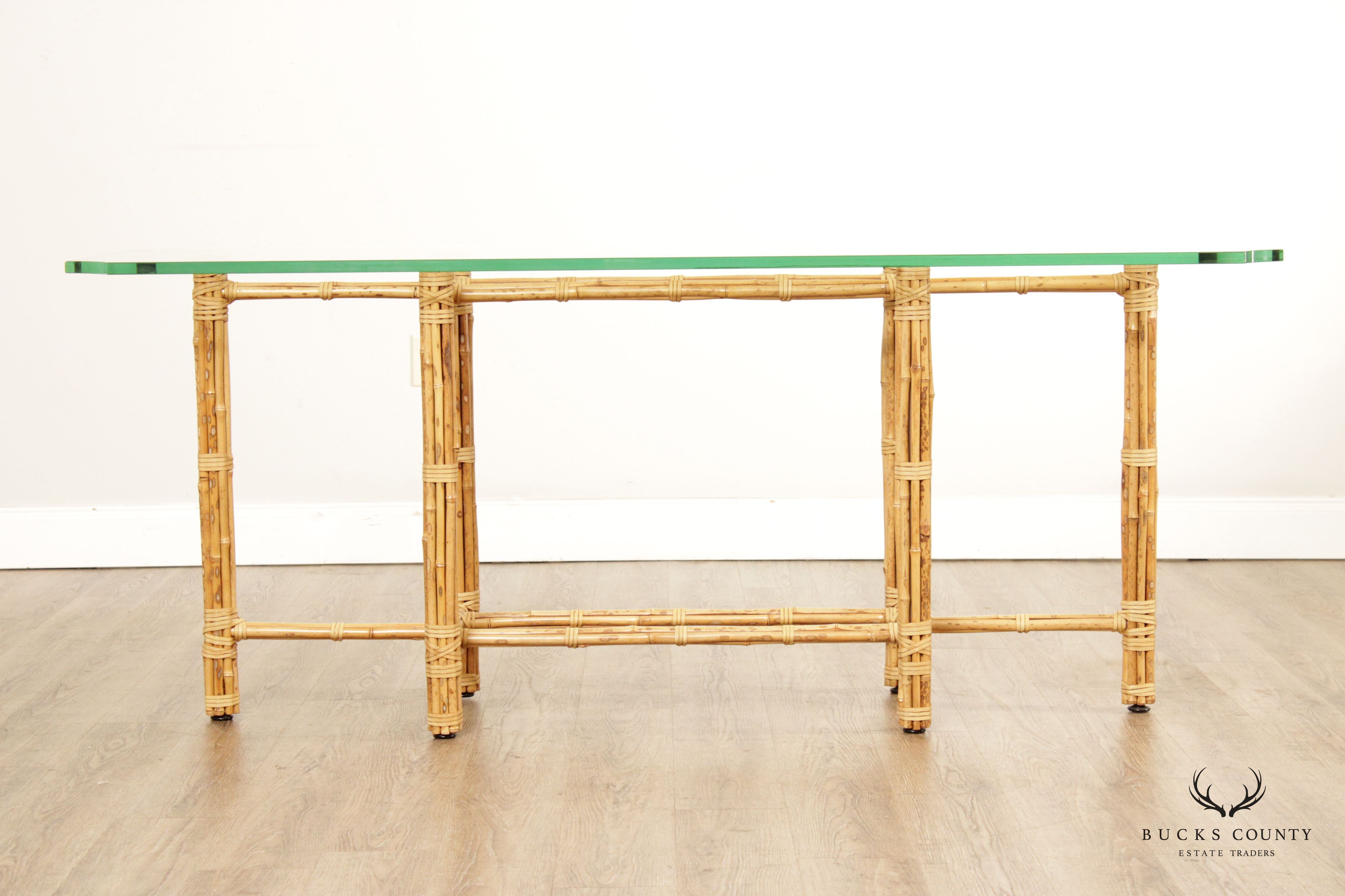 BakerJohn McGuire Bamboo And Glass Top Console Table