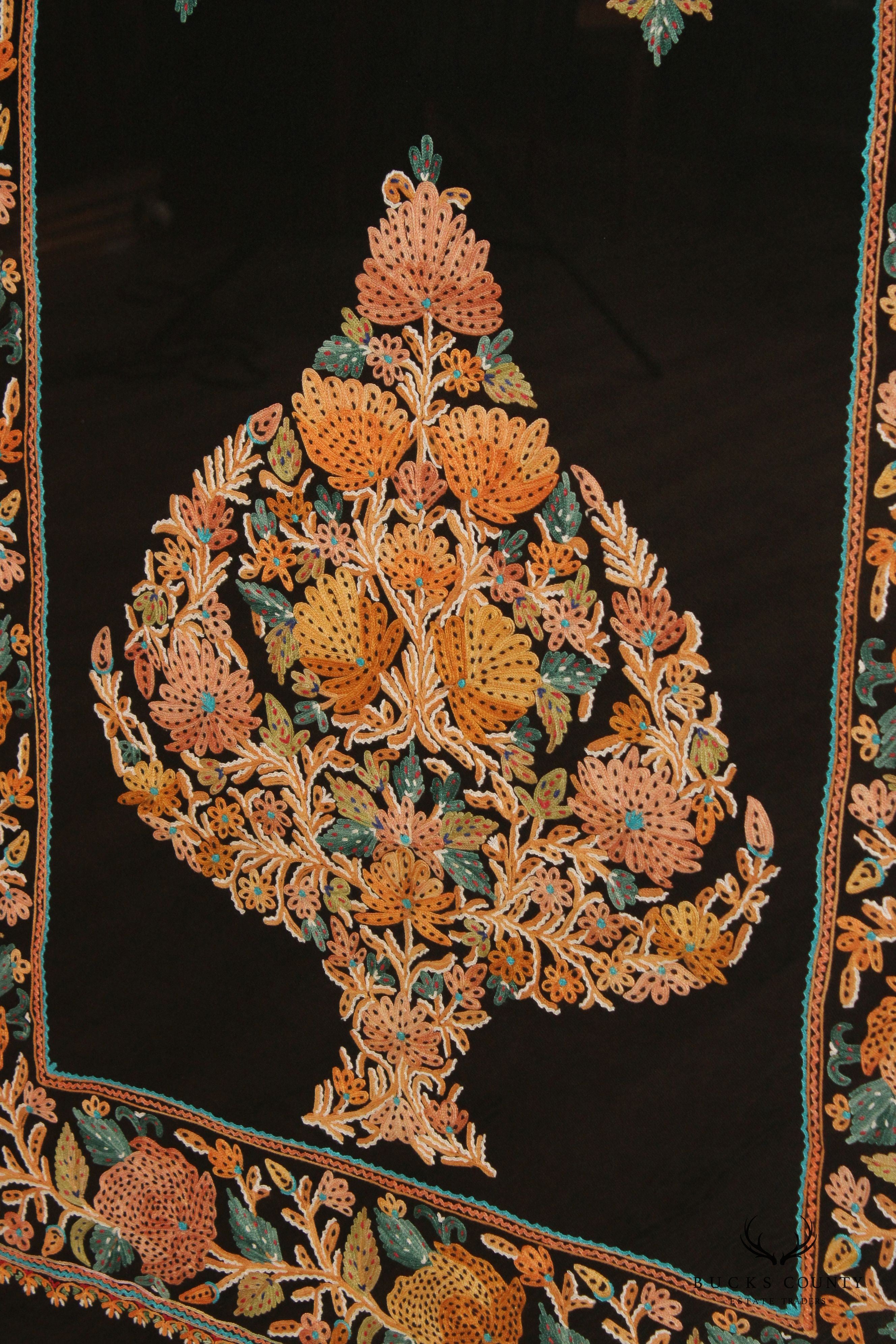 Kashmiri Style Hand Embroidered Crewel Framed Textile