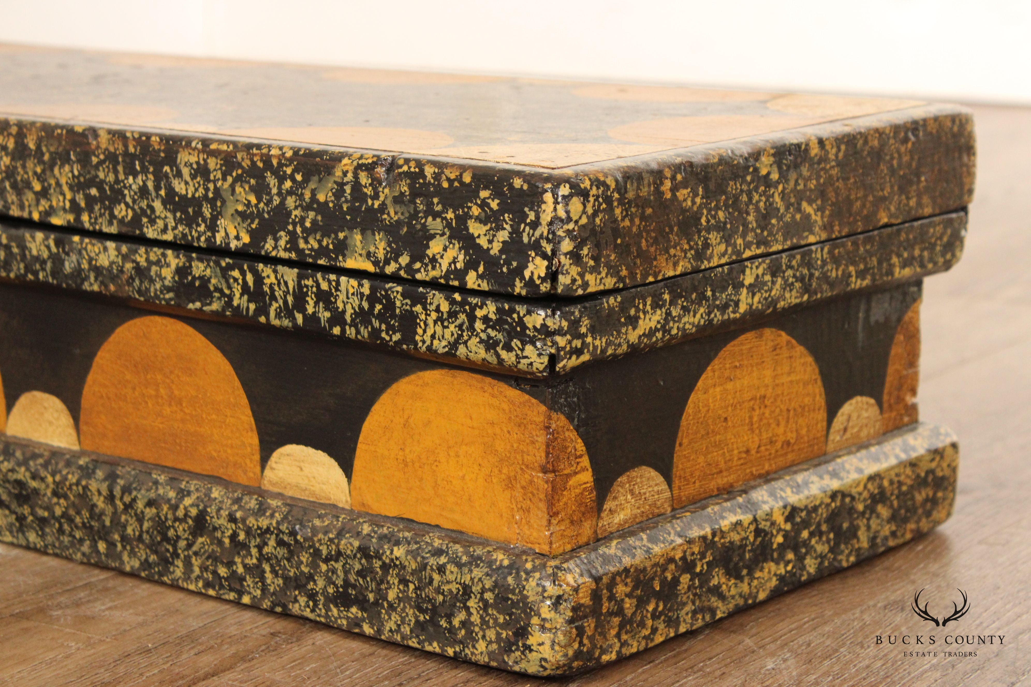 Antique Paint Decorated Wooden Storage Box