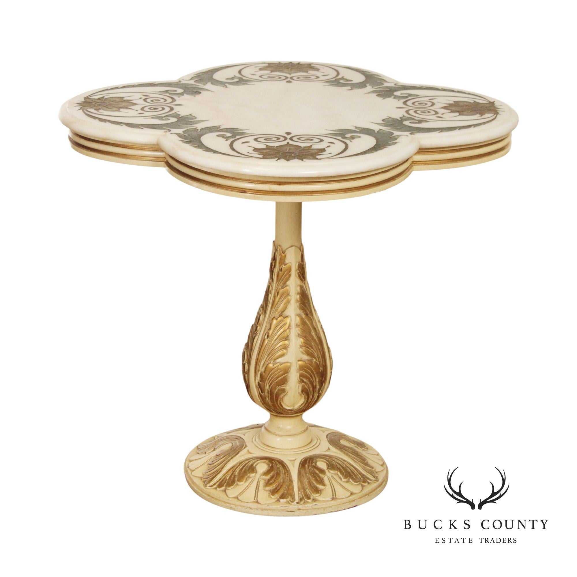 Italian Florentine Style Marble Top Pedestal Occasional Table