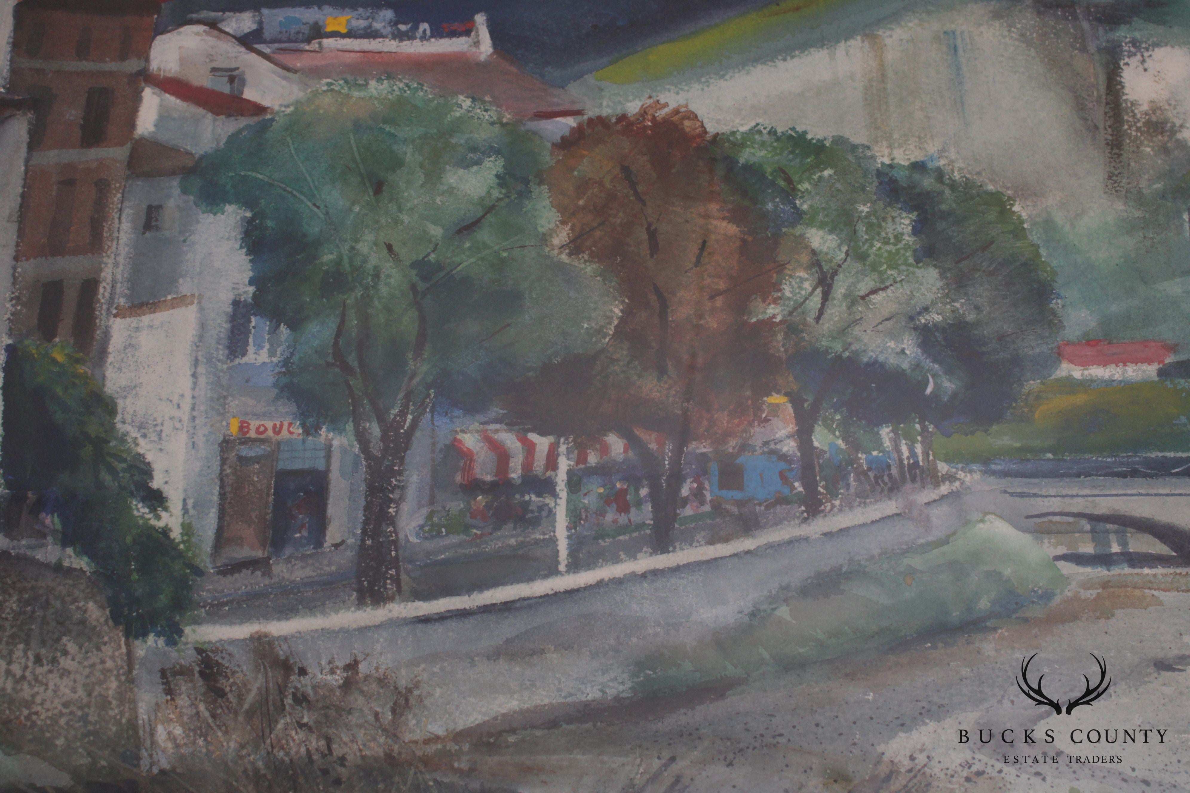 Charles Taylor Landscape with Bridge Watercolor Framed Painting