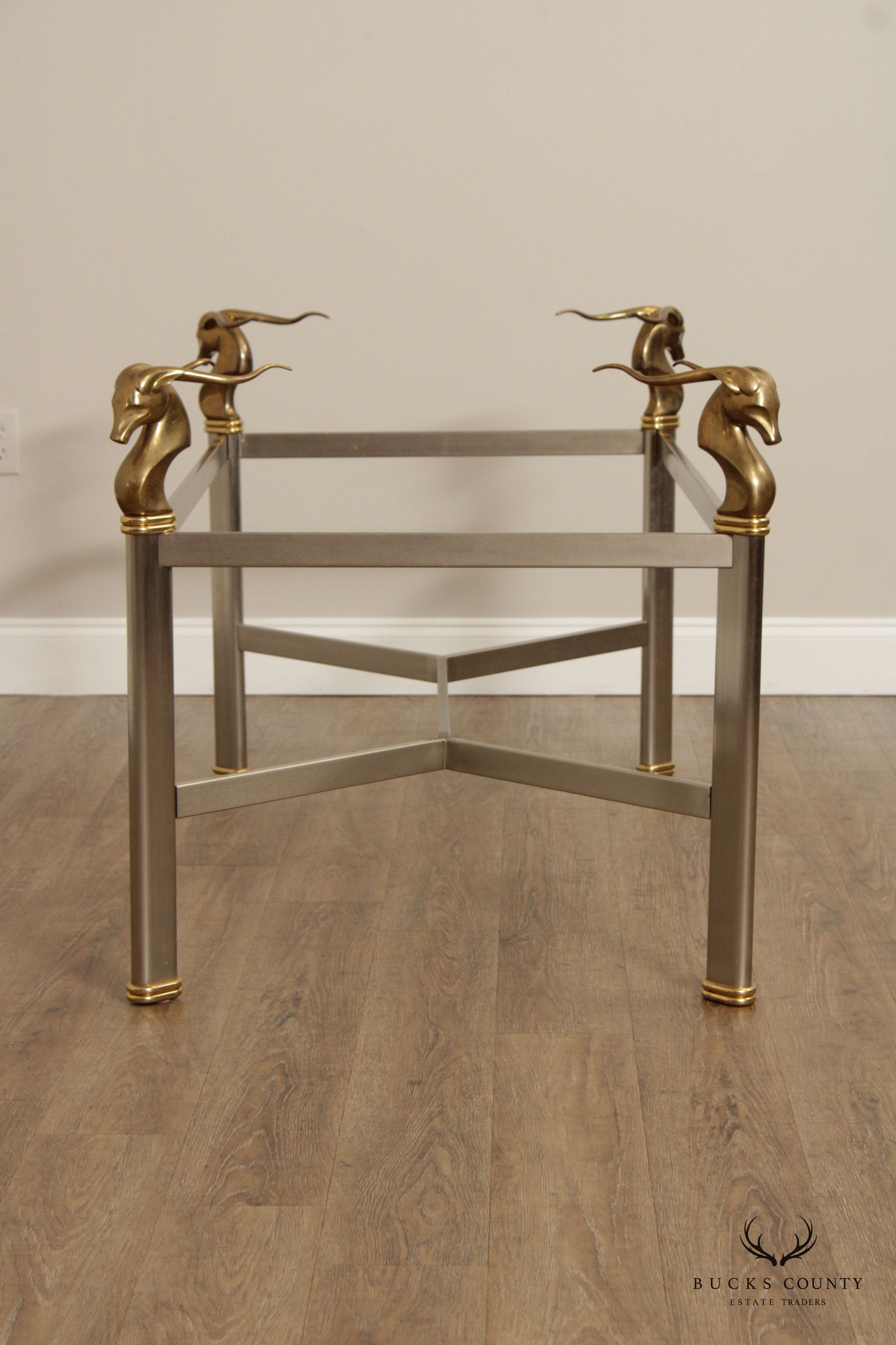 Neoclassical Style Vintage Brass and Steel Rams Head Dining Table