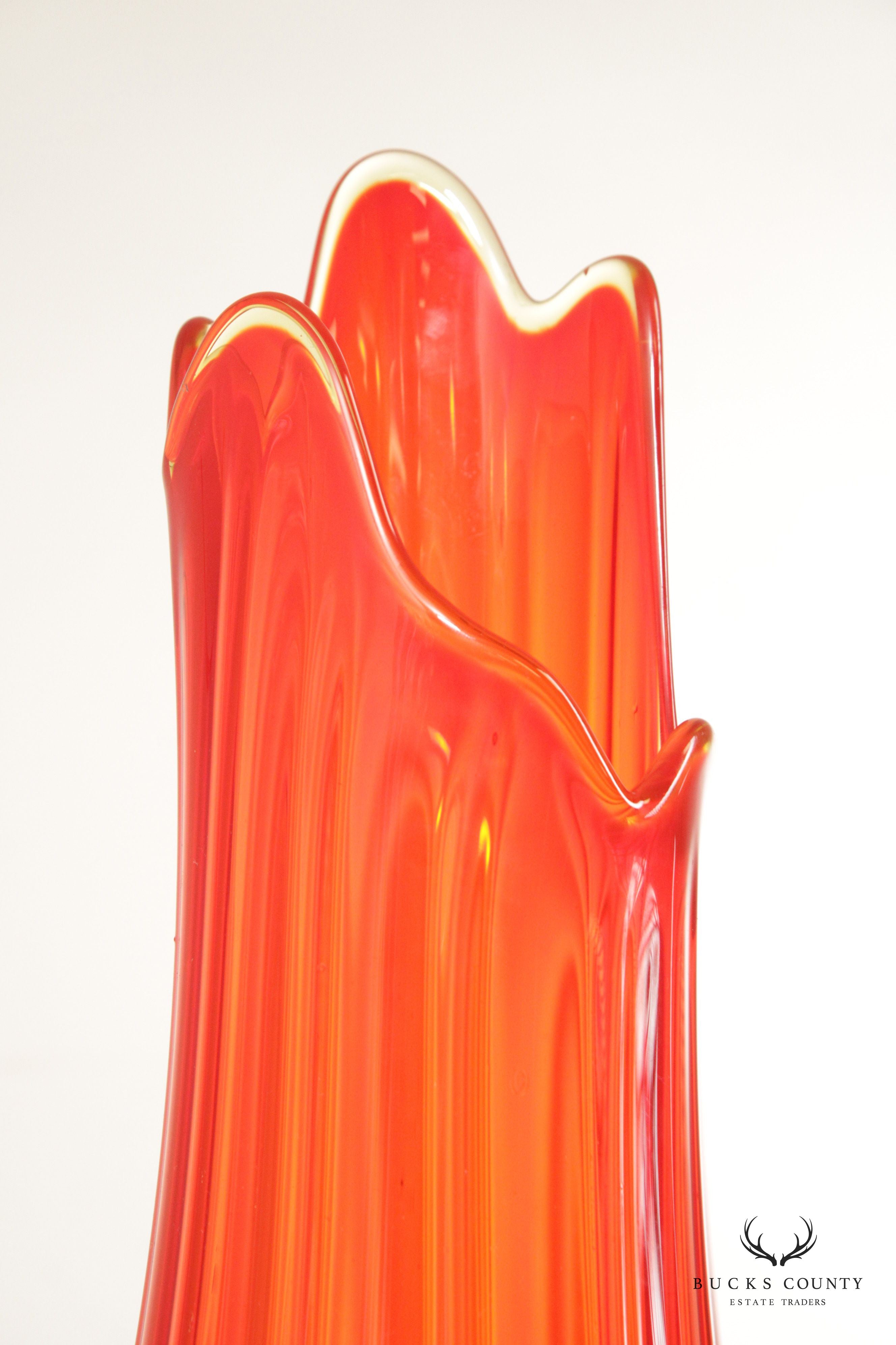 Mid Century Modern Amberina Swung Orange Glass Vase