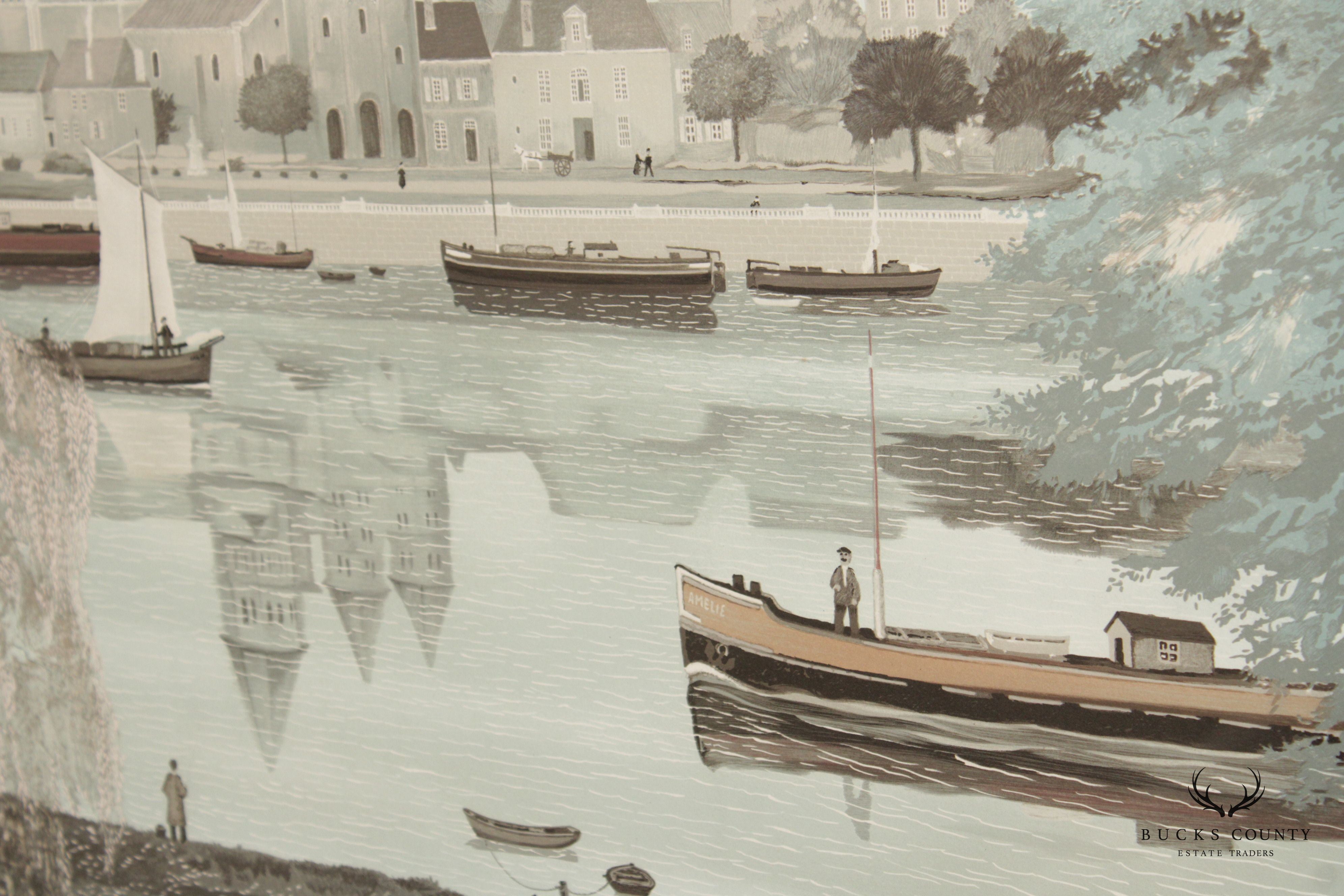 Michel Delacroix 'L'abbaye de Paray le Monial' Lithograph Print, Custom Framed