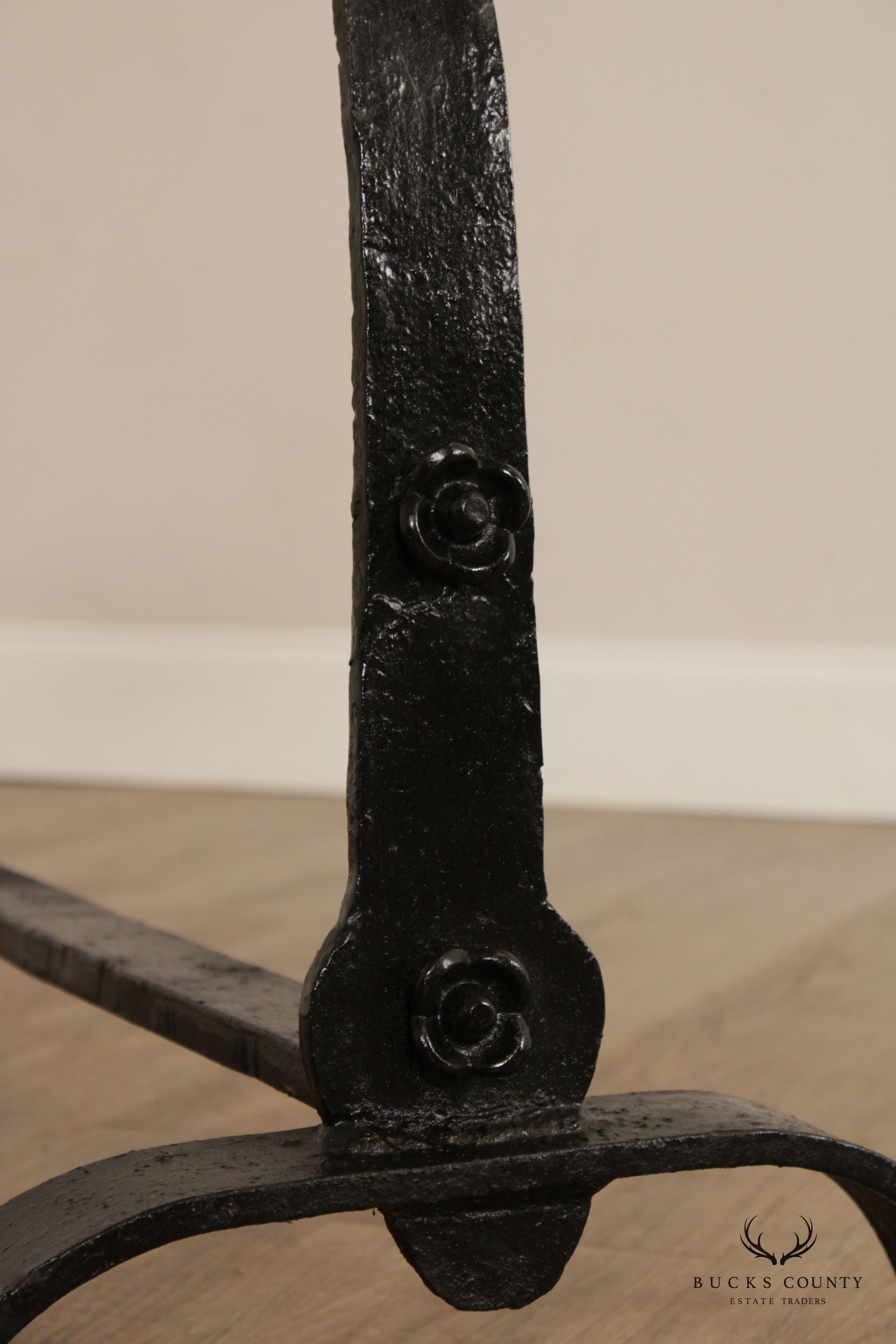 Antique Arts and Crafts Hand Wrought Pair of Andirons
