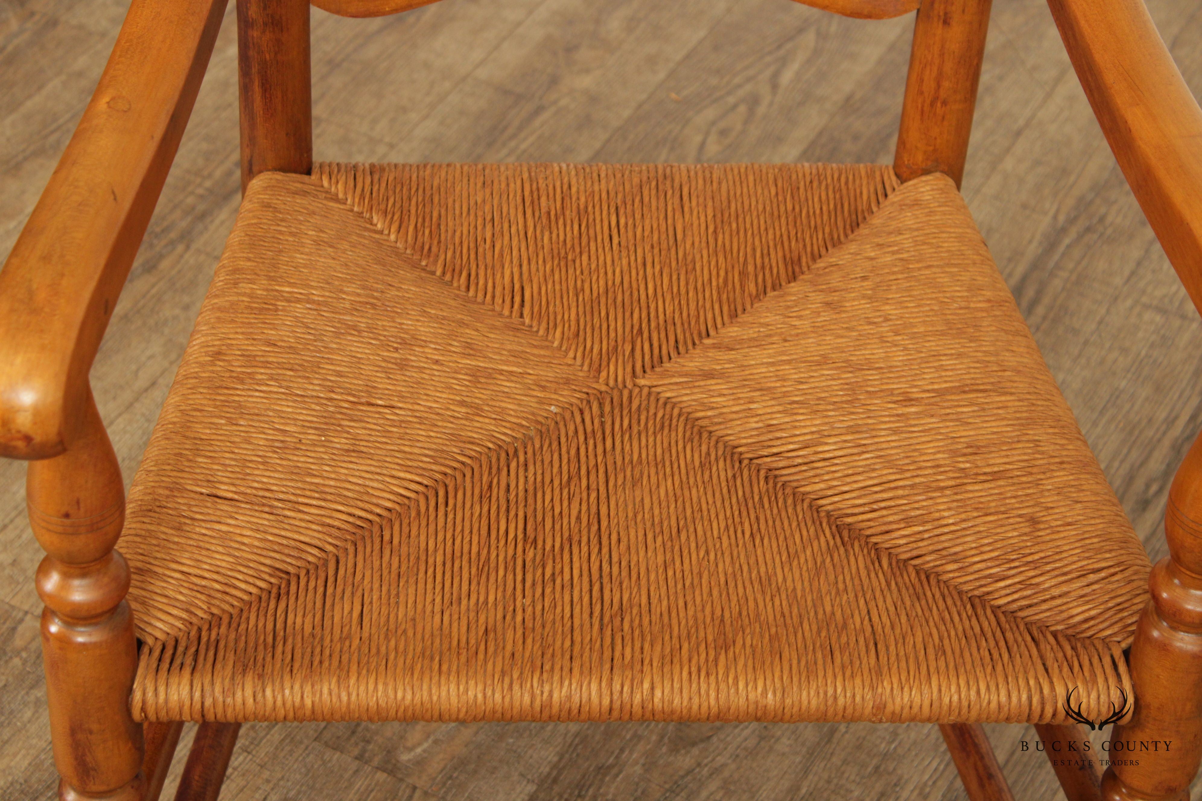 Antique Set of Four Delaware Valley Ladderback Rush Seat Armchairs