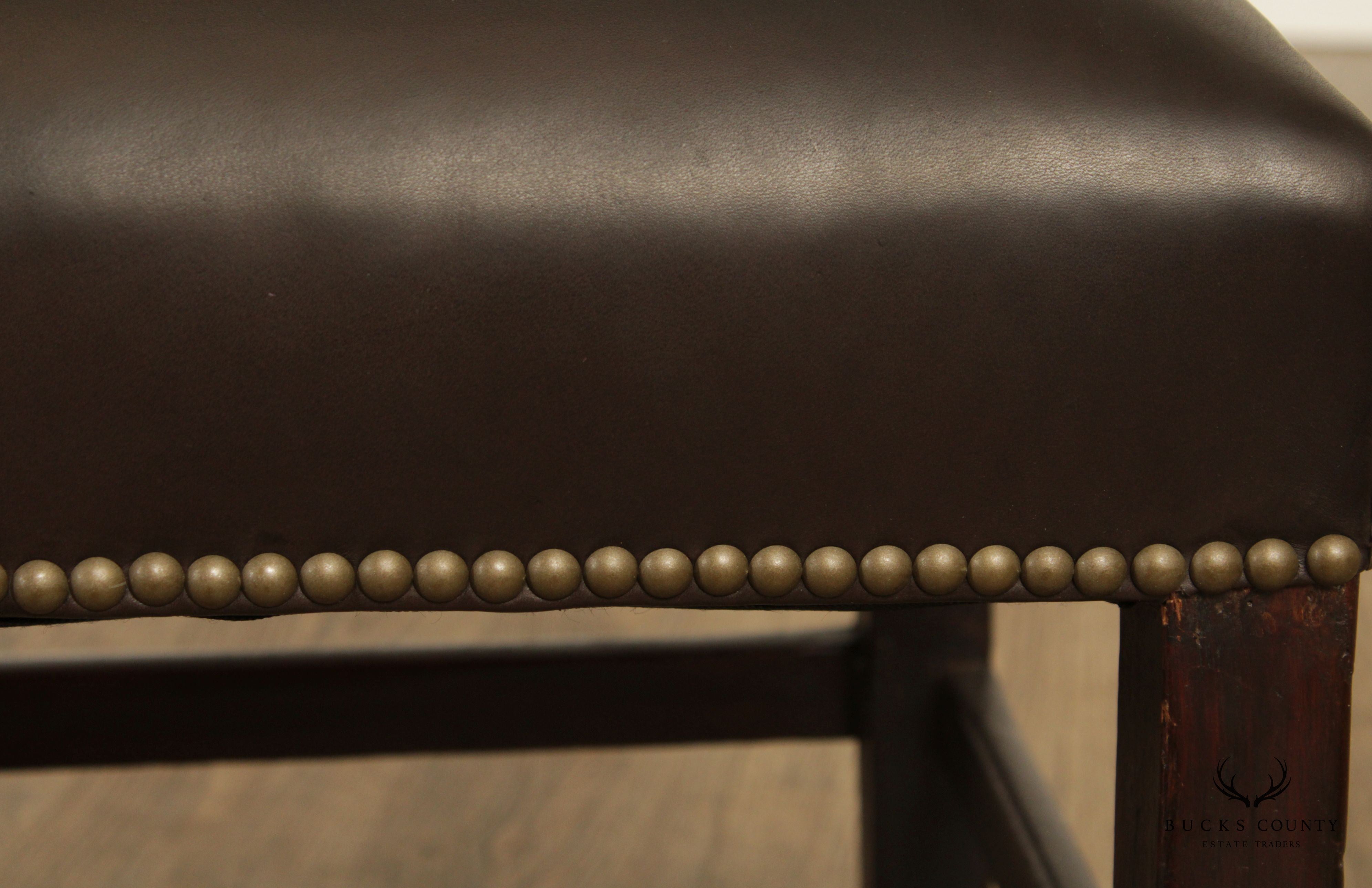 Antique 18th Century English Chippendale Style Pair of Mahogany and Leather Corner Chairs