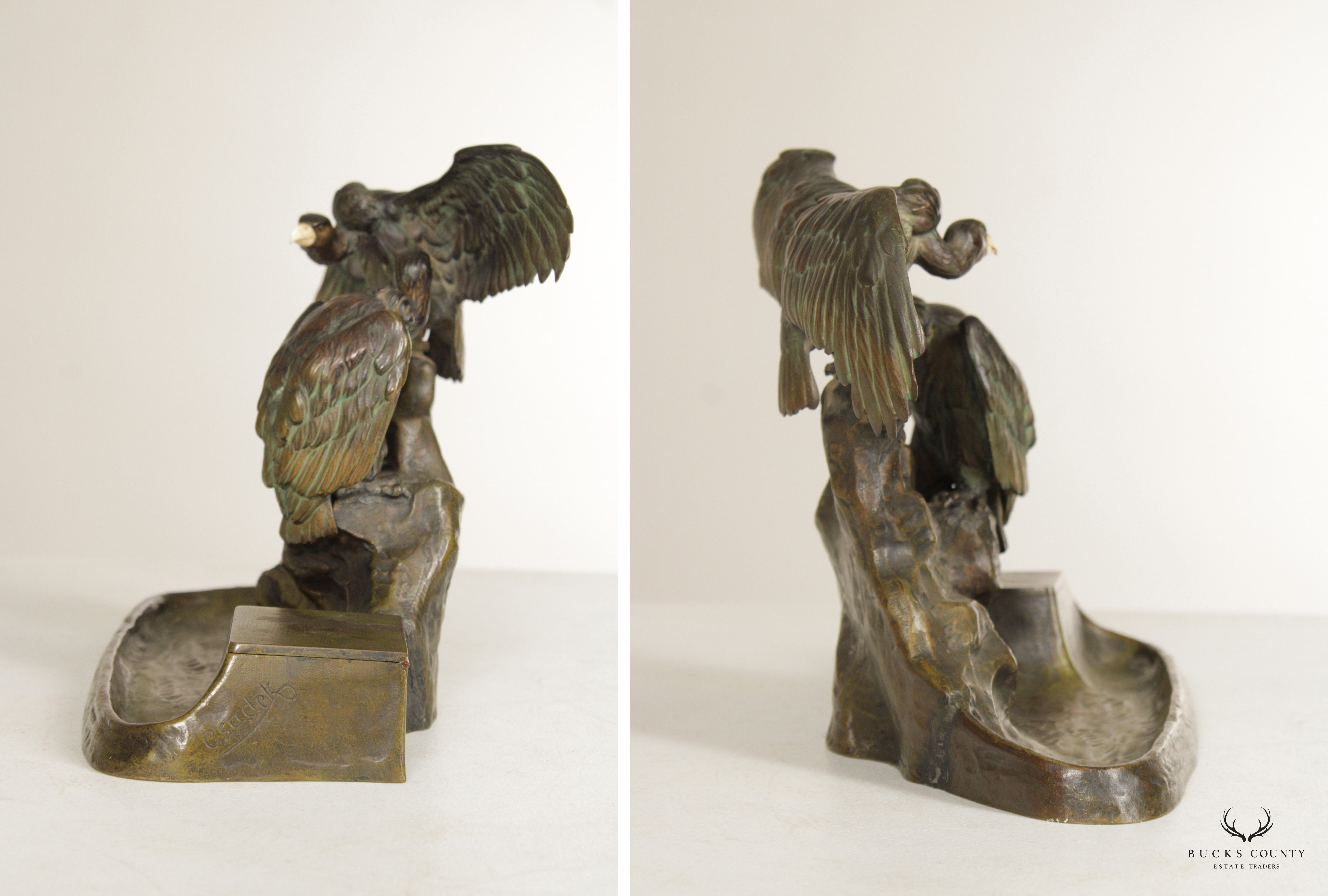 Antique Austrian Sculptural Condor Bronze Inkwell