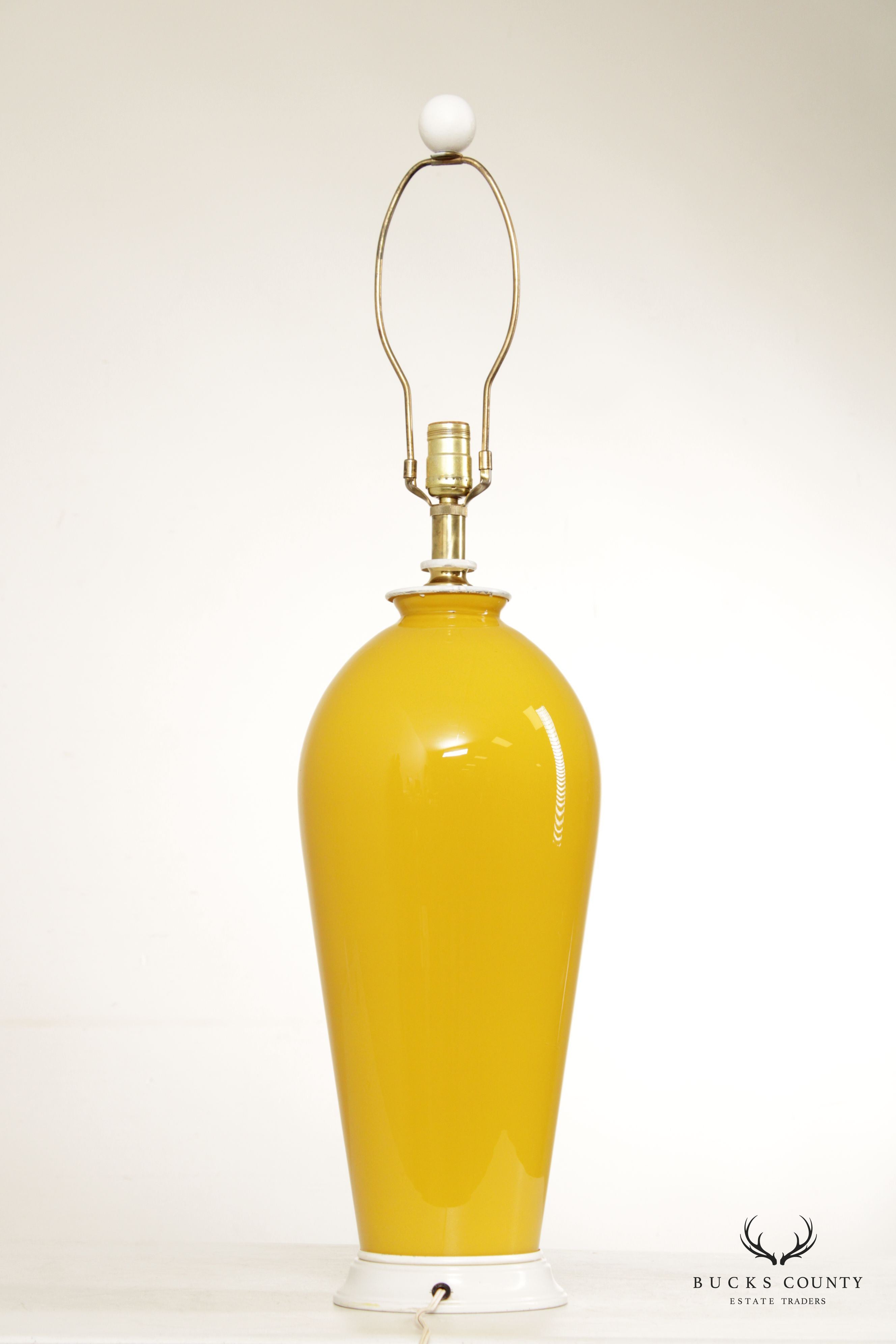 Mid Century Yellow Glass Ginger Jar Table Lamp