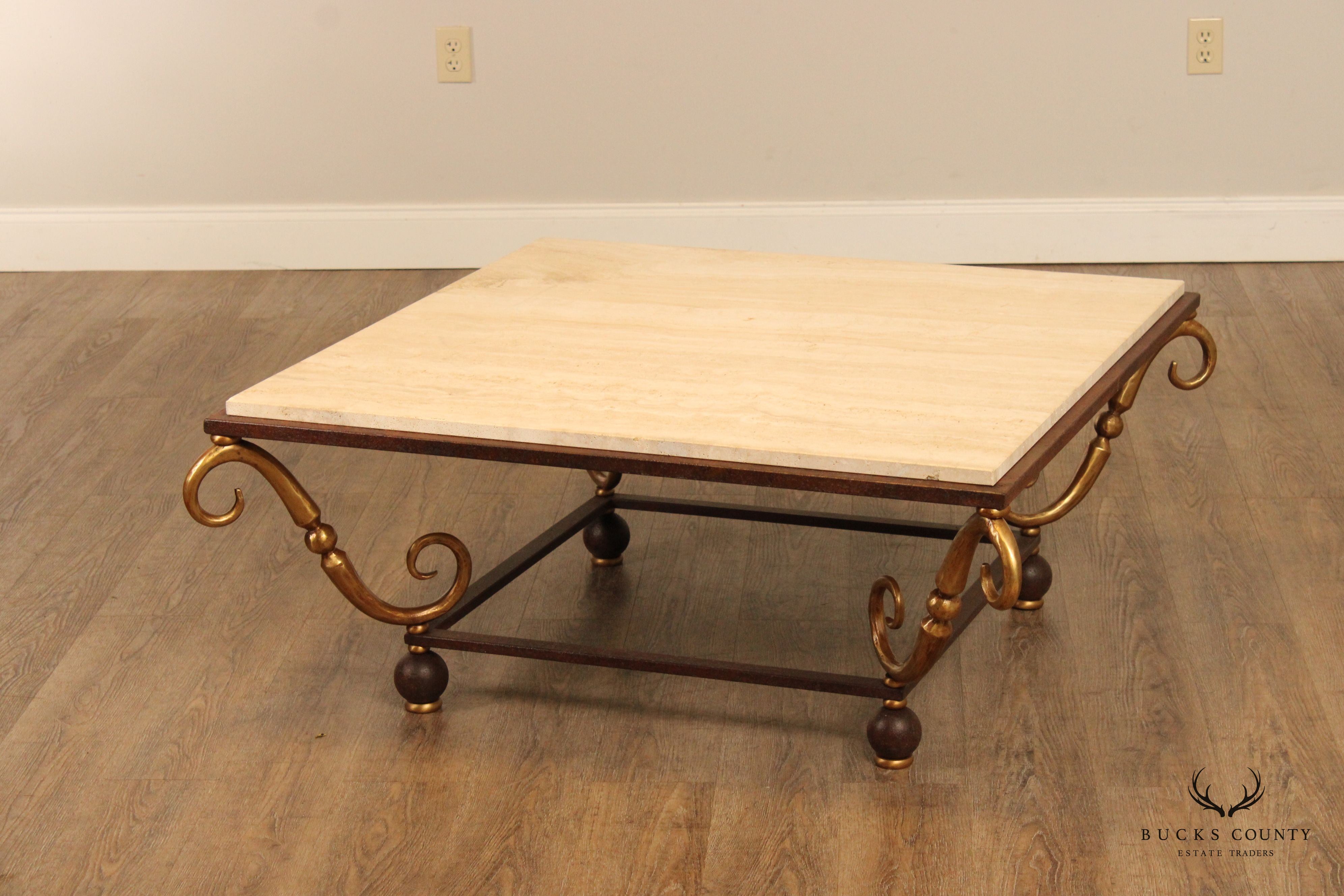 LaBarge Italian Style Travertine Top Coffee Table