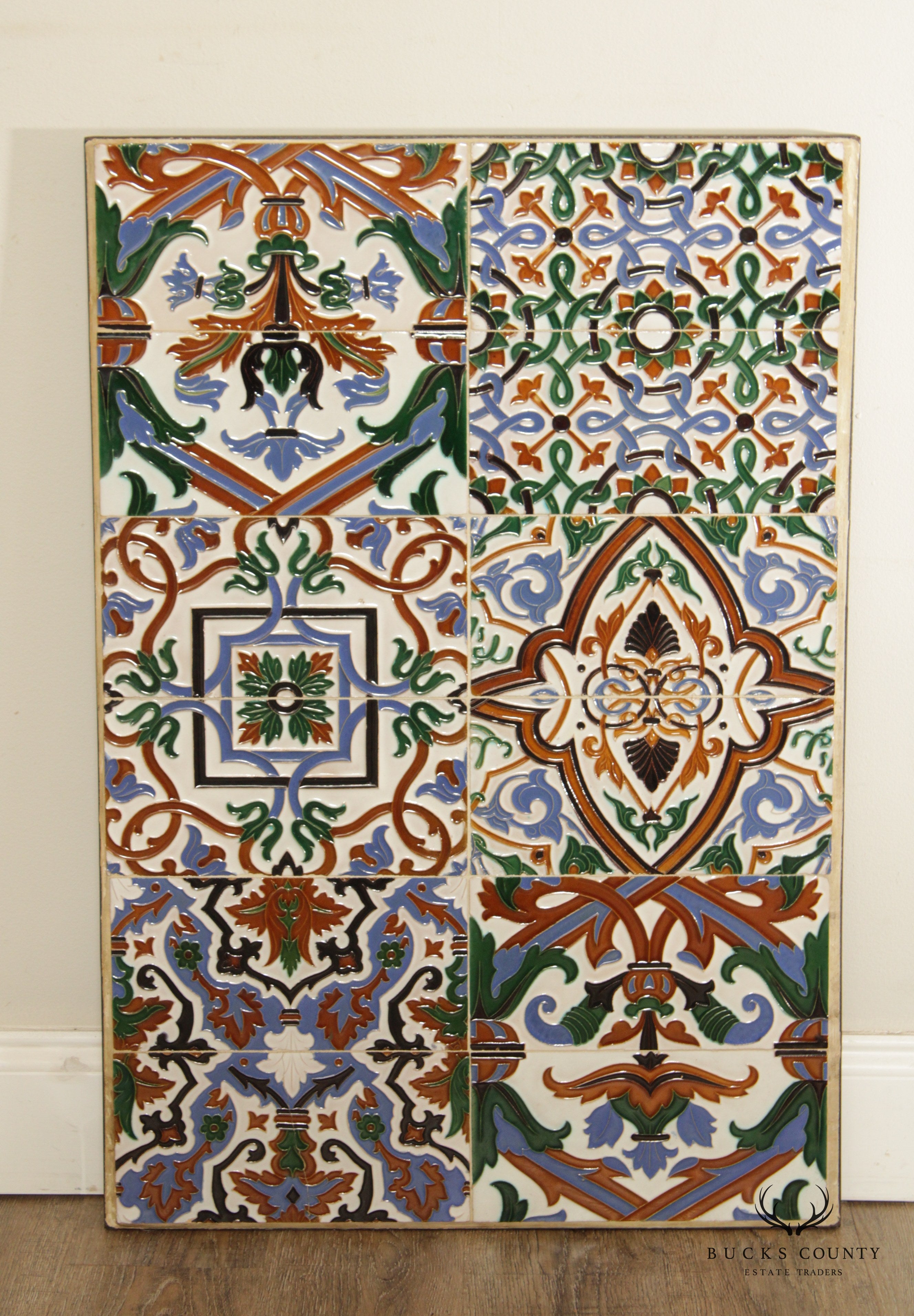 Vintage Mosaic Ceramic Tile and Metal Table Top or Plaque