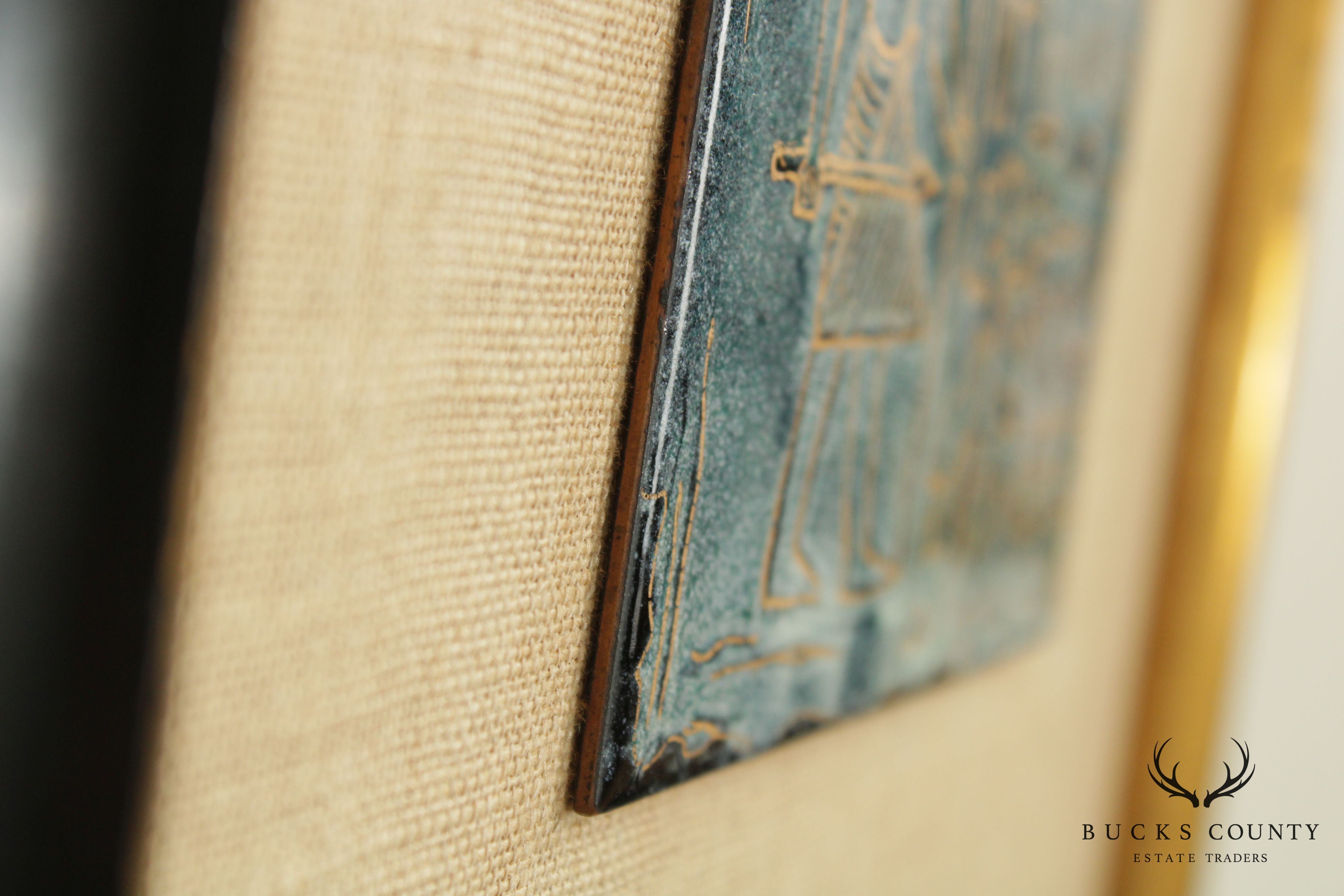 Evelyn Wentz "Ancient Tablet" Framed Enamel Copper Mid Century Modern Egyptian Painting