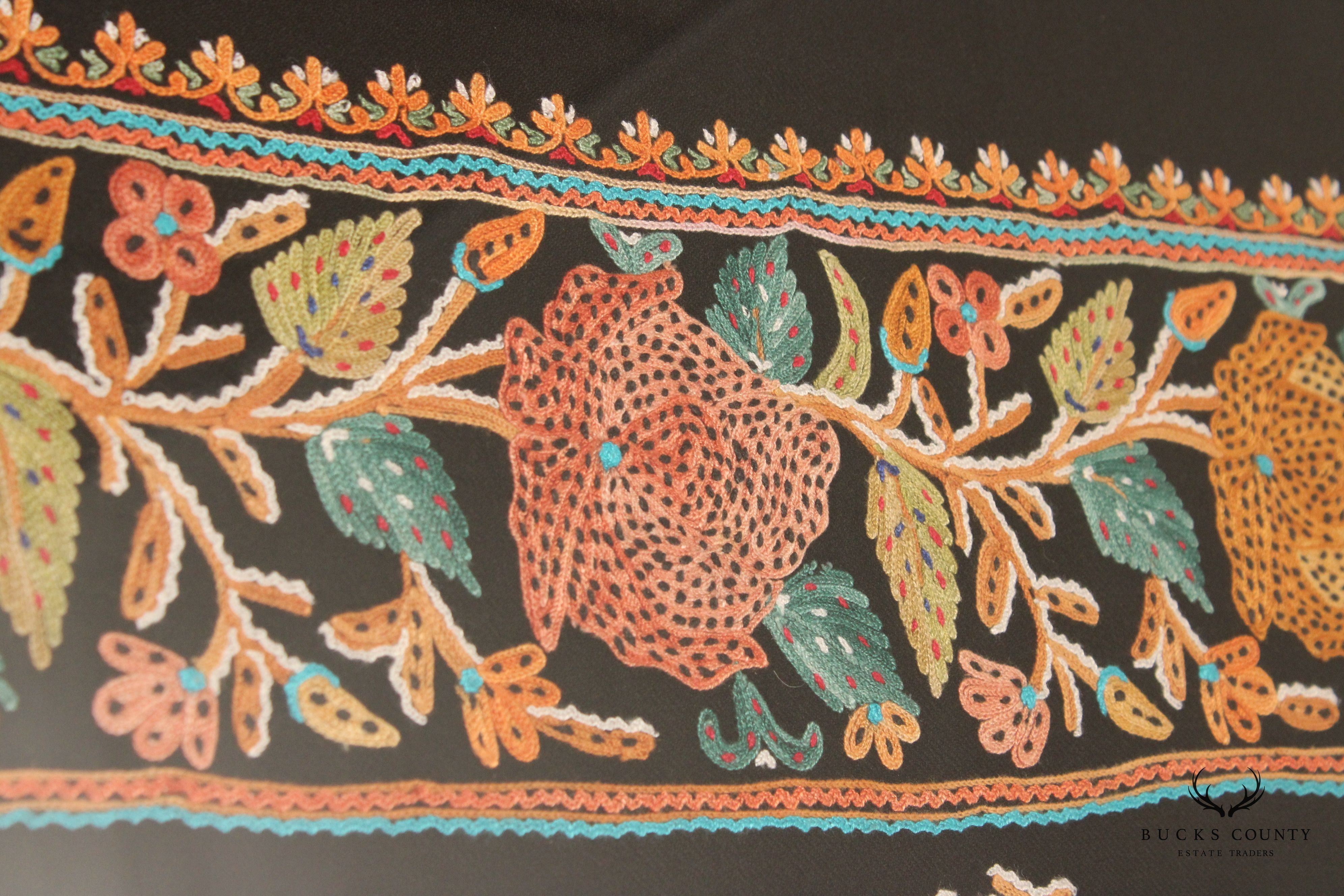 Kashmiri Style Hand Embroidered Crewel Framed Textile