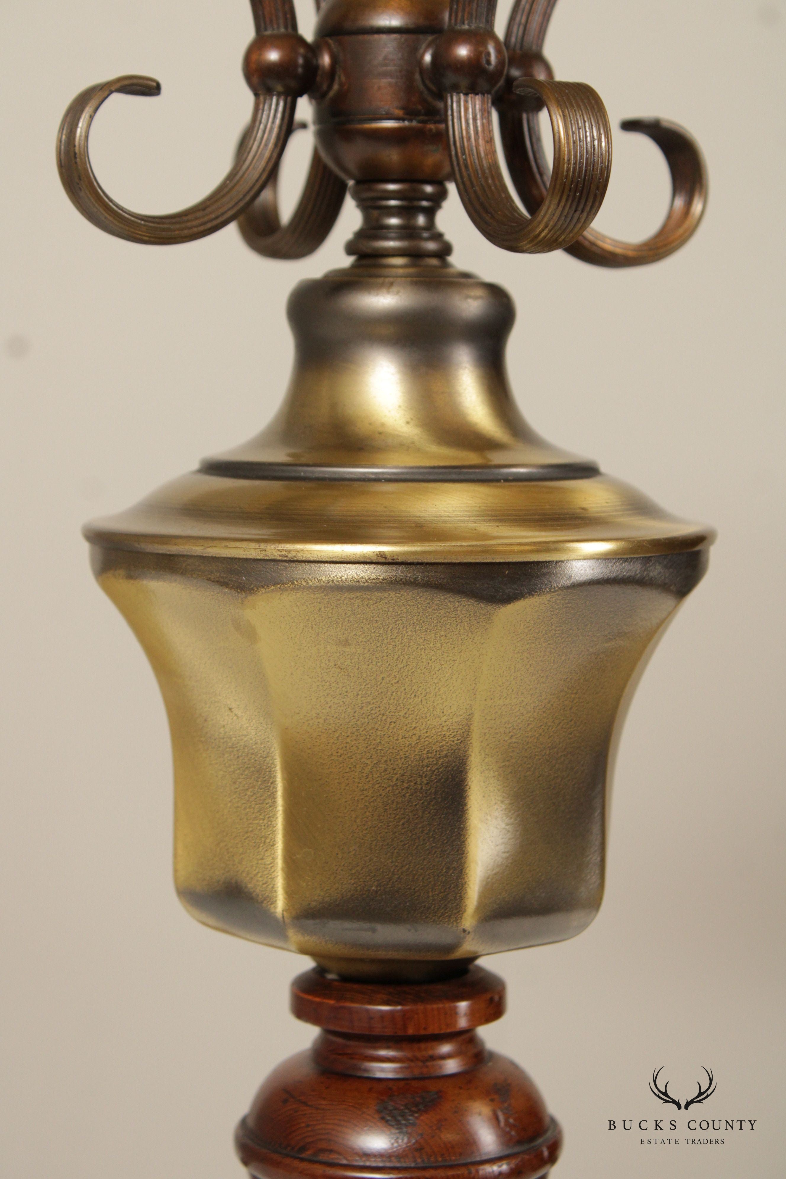 KNOB CREEK PAIR OF BRASS AND TURNED WOOD VINTAGE TABLE LAMPS