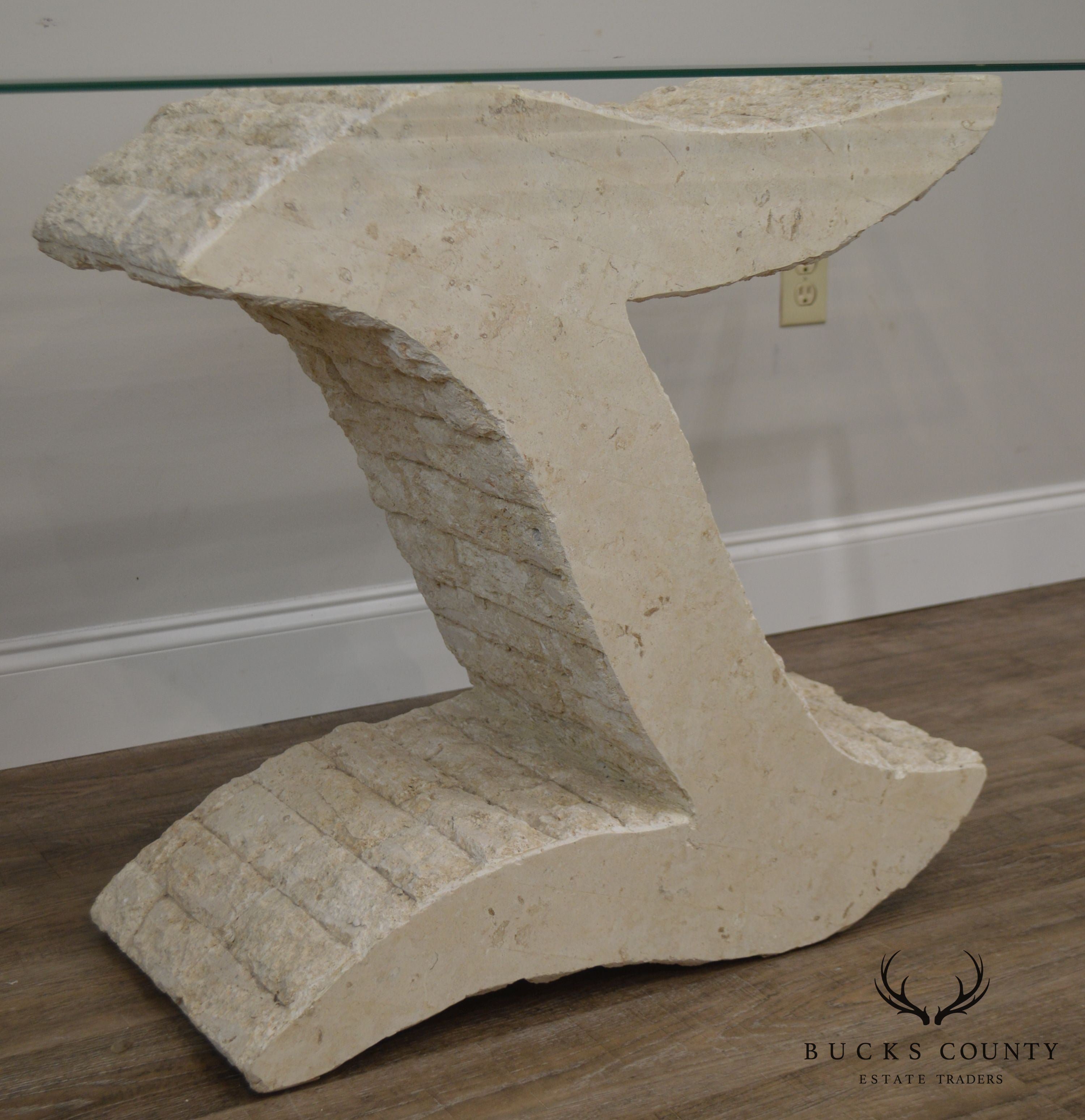 Postmodern Tessellated Marble Glass Top Sofa Table Console